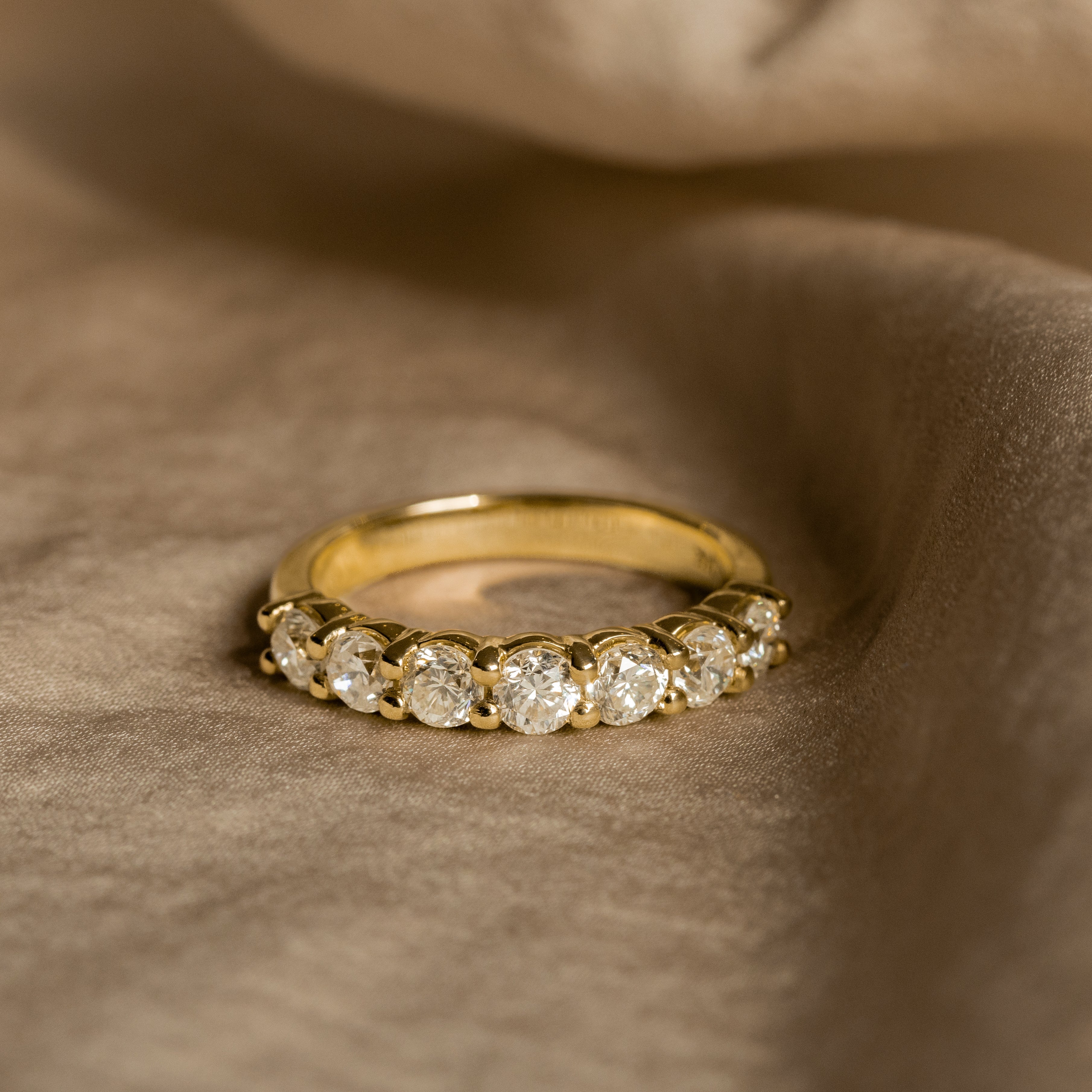14K Gold 1.4 Carat Round Diamond Seven Stone Wedding Band - Queen May