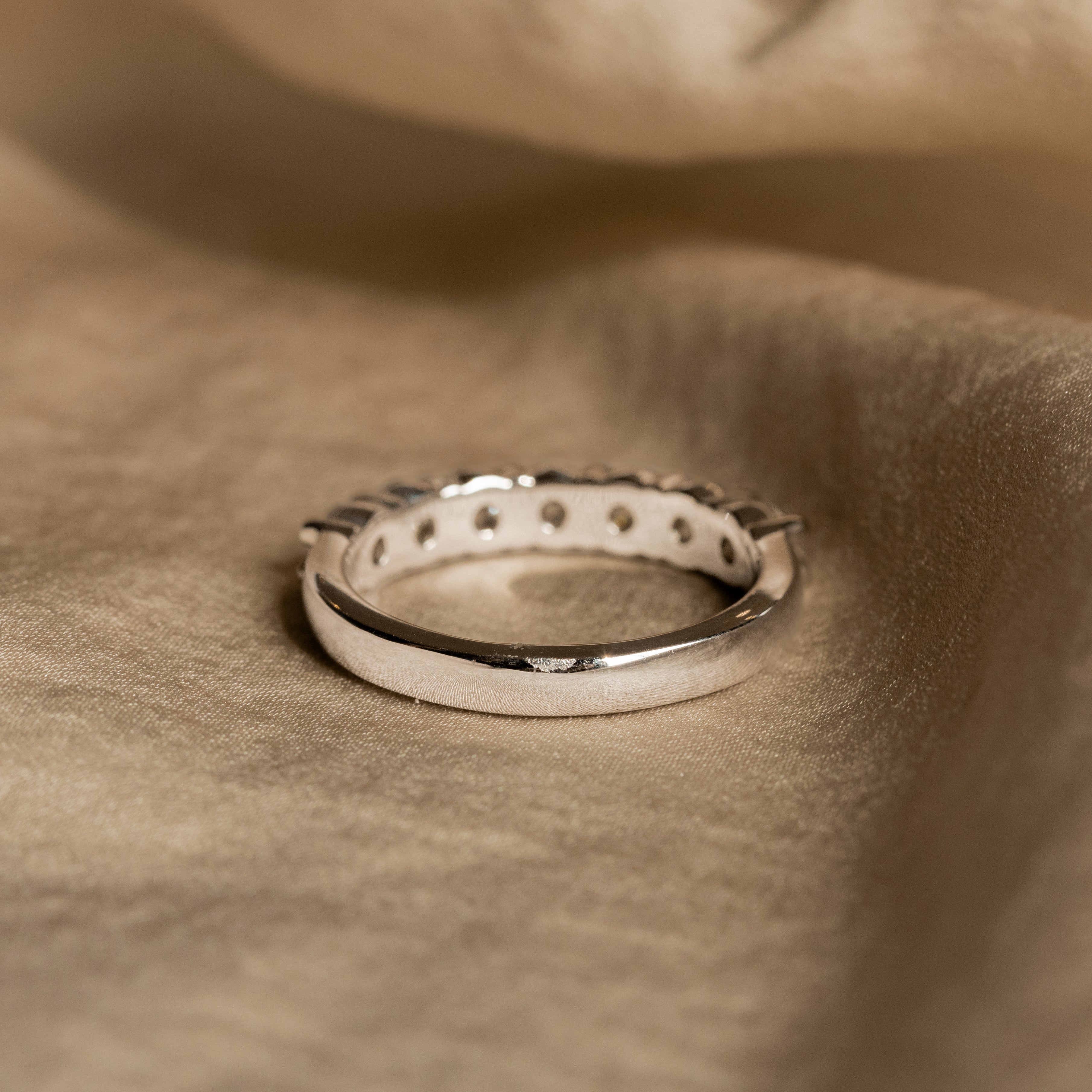 14K Gold 1.4 Carat Round Diamond Seven Stone Wedding Band - Queen May