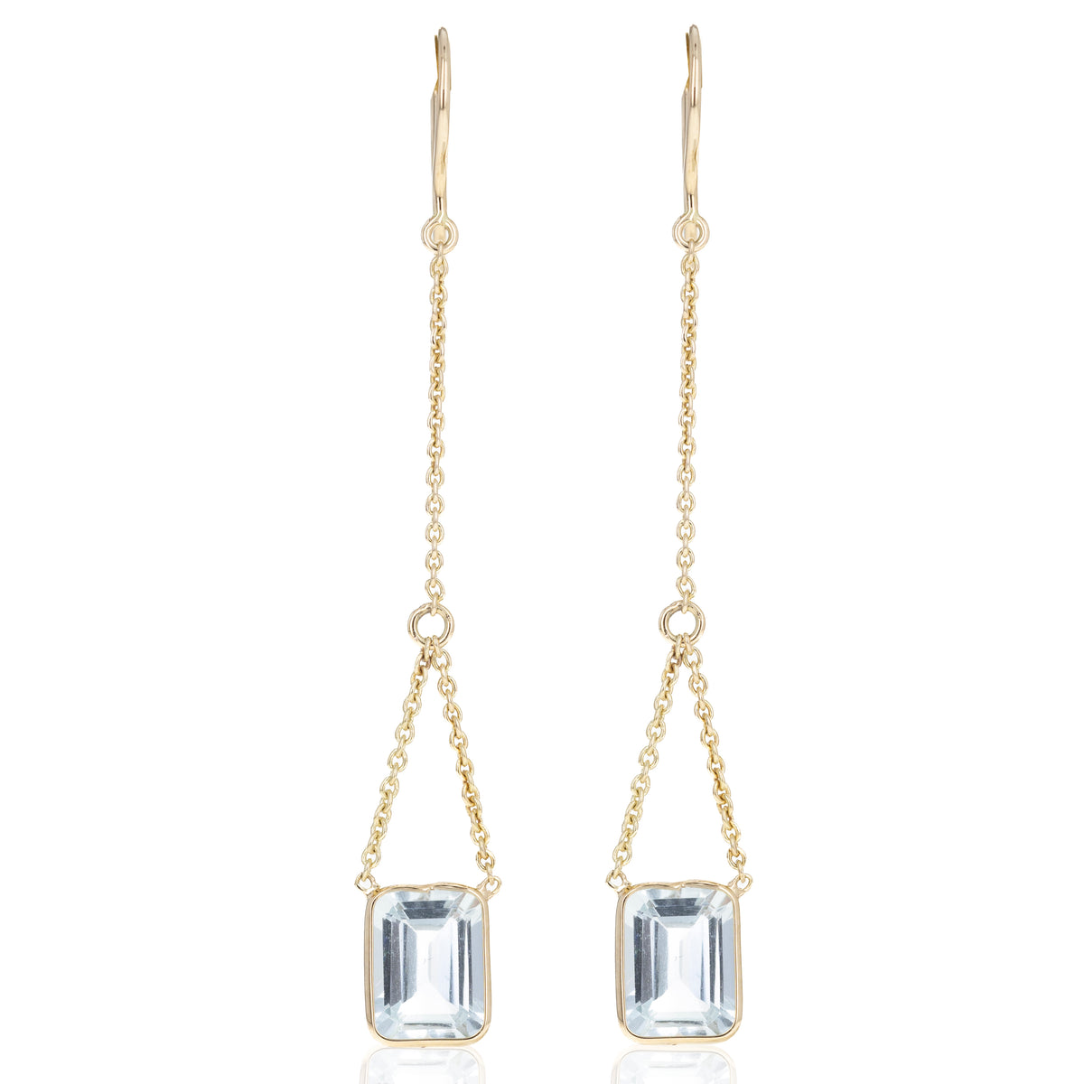 14K Yellow Gold 2.62 Carat Aquamarine Chain Drop Earrings - Queen May