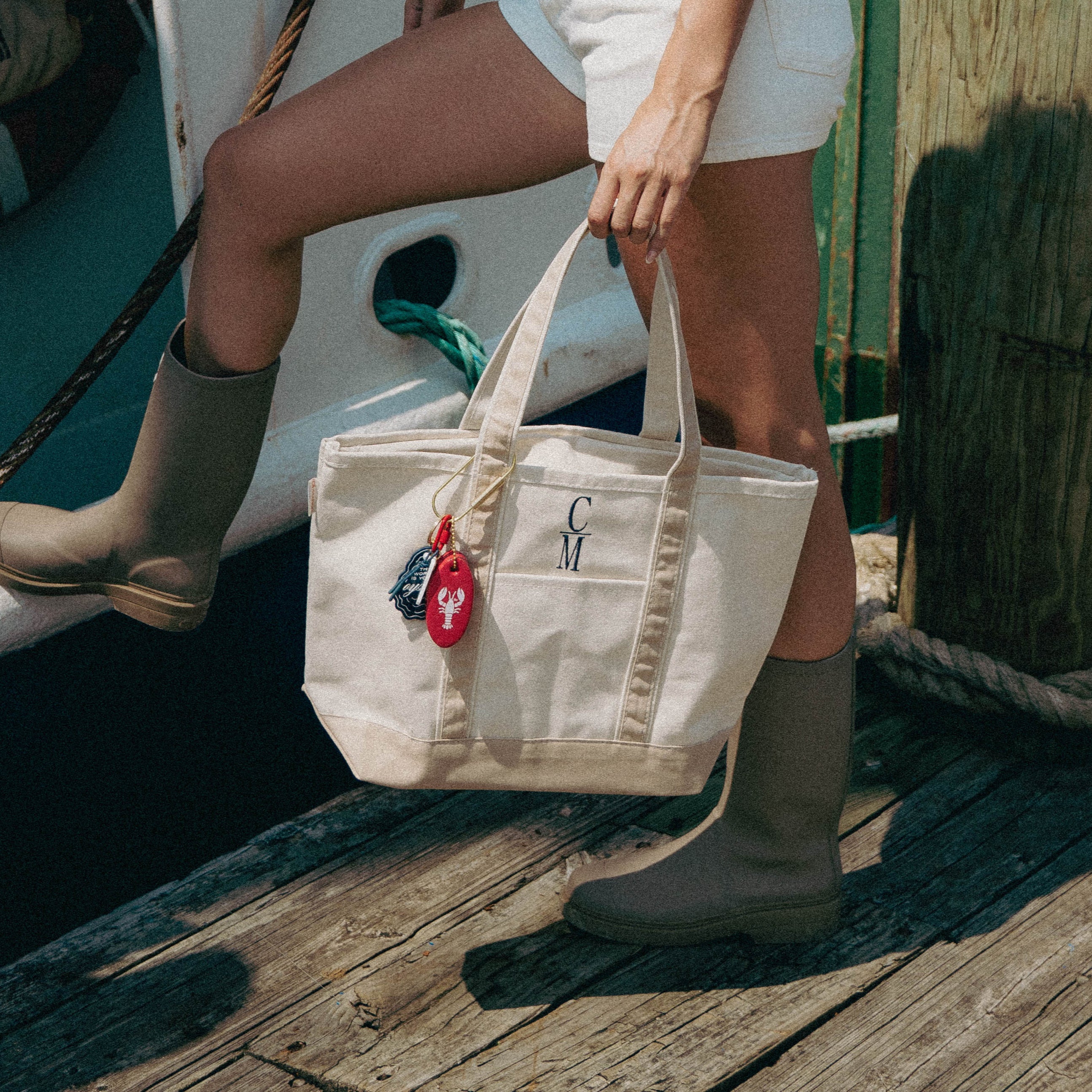 Embroidered Cape May Medium Canvas Boat Tote x Freshwater Curated Goods Bag Charms - Queen May