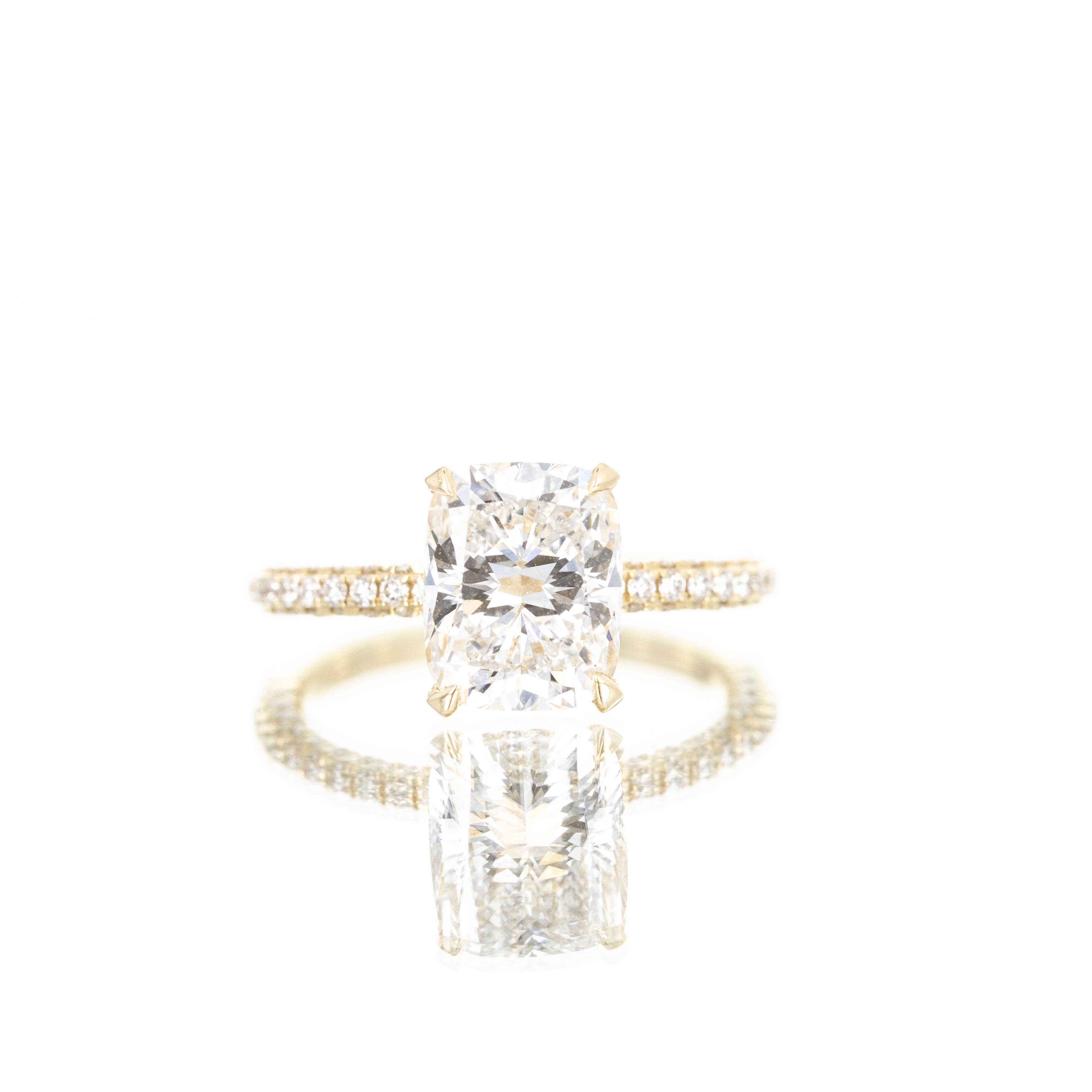 Lab Grown 3 Carat Cushion Diamond Hidden Halo Accent Engagement Ring - Queen May