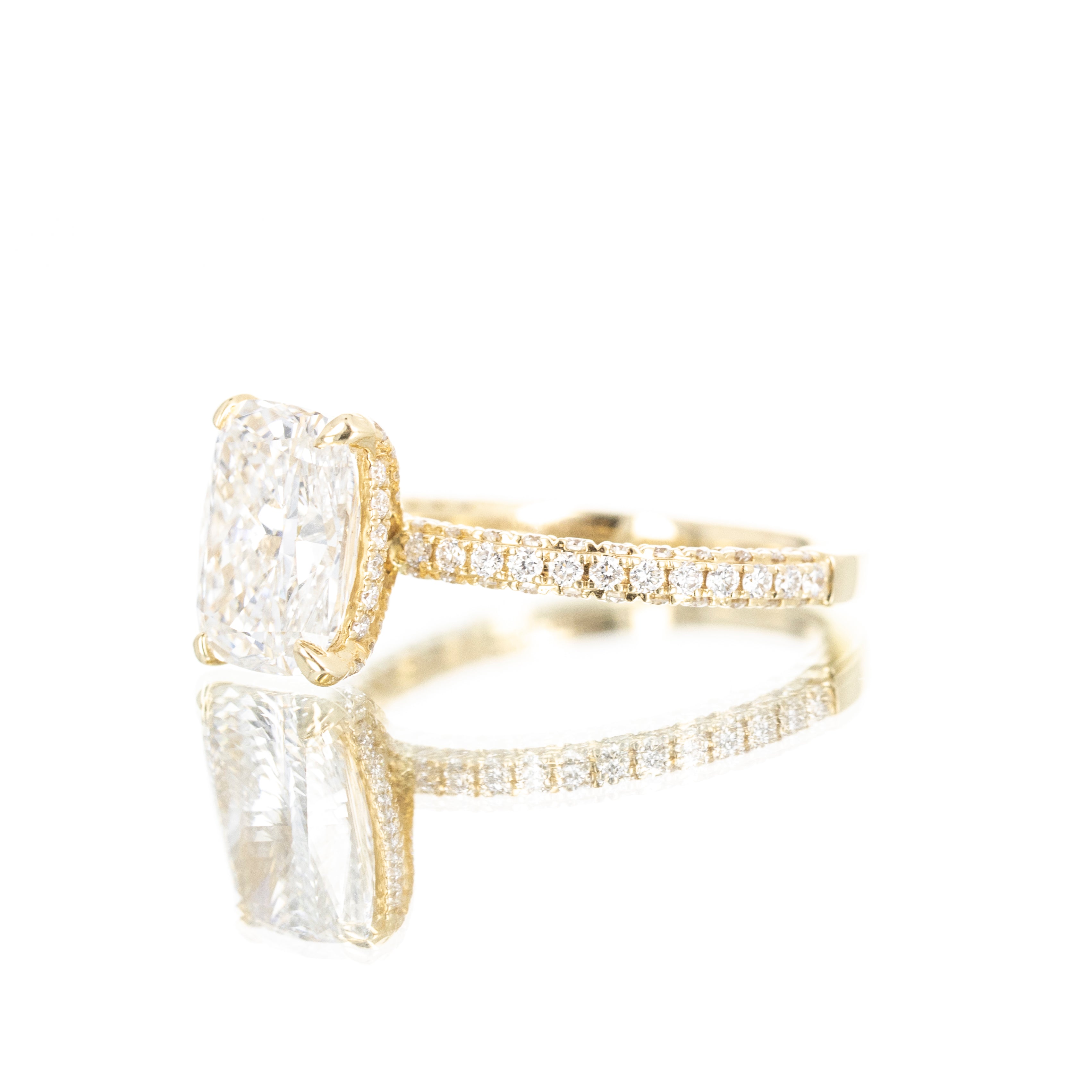 Lab Grown 3 Carat Cushion Diamond Hidden Halo Accent Engagement Ring - Queen May