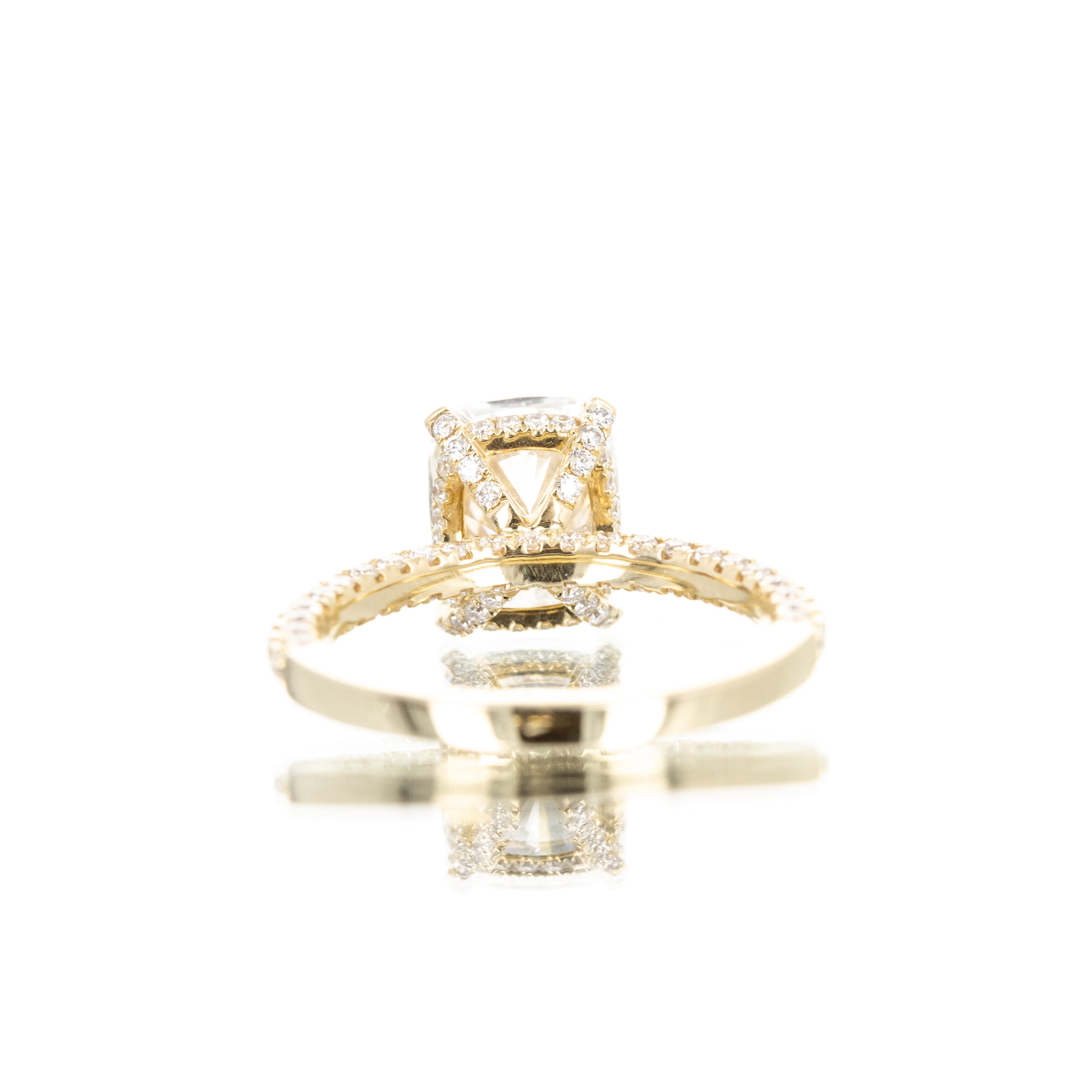 Lab Grown 3 Carat Cushion Diamond Hidden Halo Accent Engagement Ring - Queen May