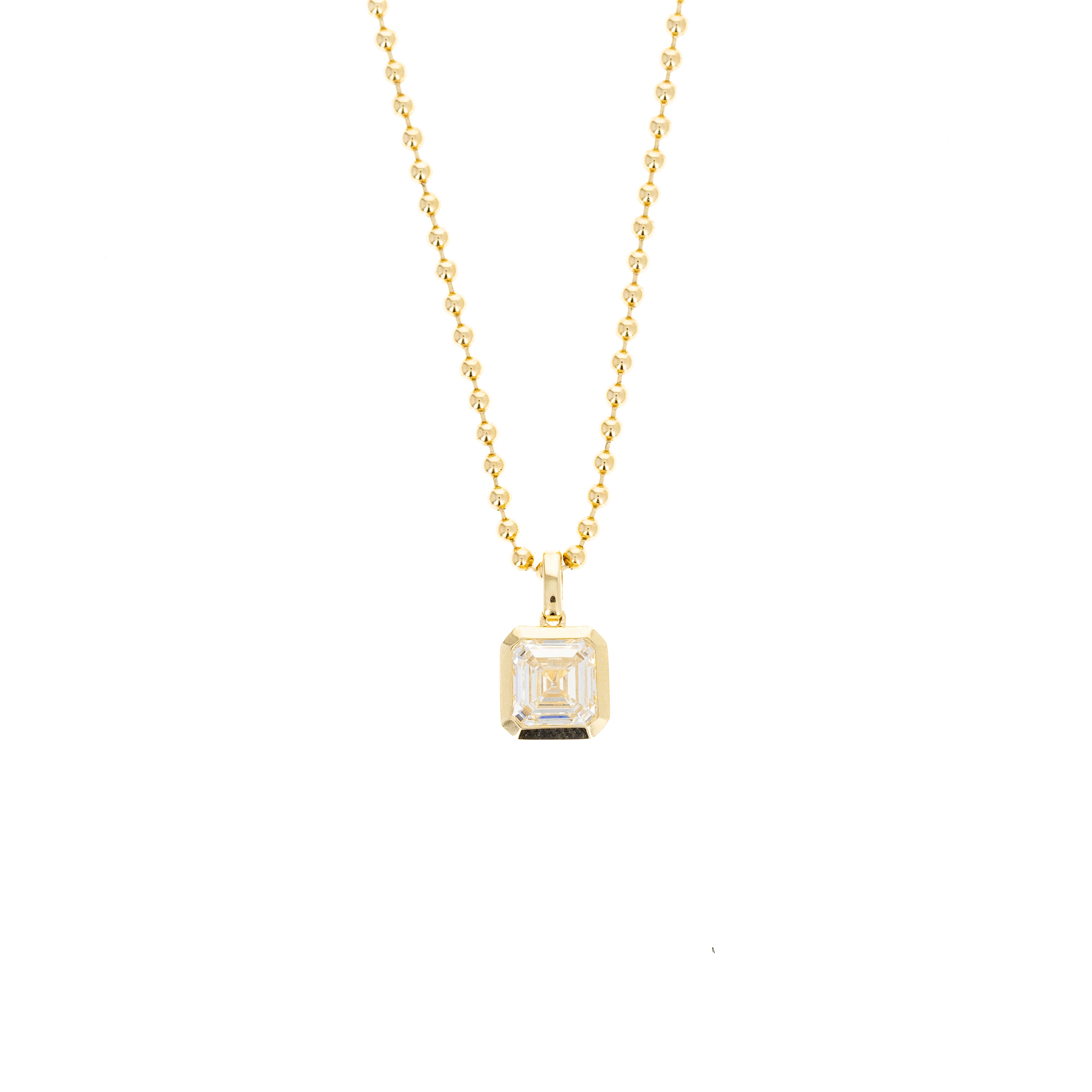2 Carat Square Emerald Lab Grown Diamond Bezel Bead Chain Necklace - Queen May