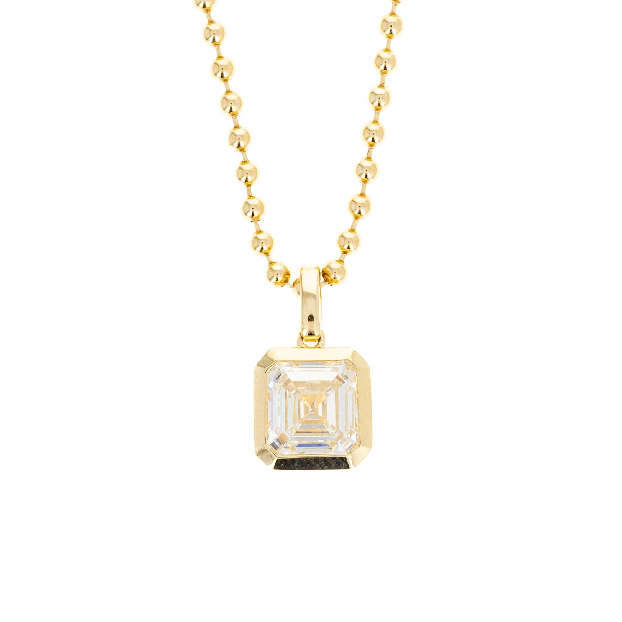 2 Carat Square Emerald Lab Grown Diamond Bezel Bead Chain Necklace - Queen May