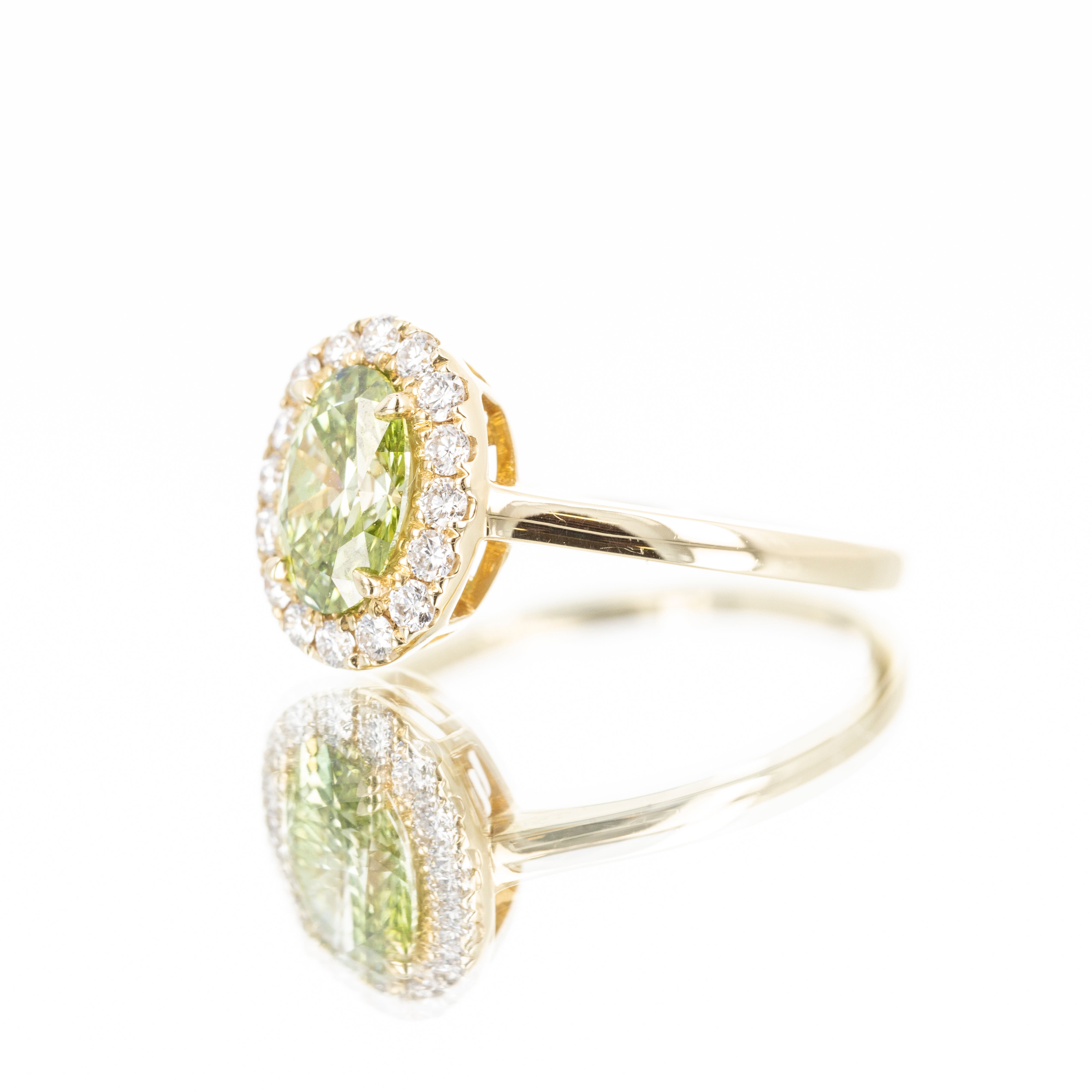 Lab Grown 1 Carat Oval Green Diamond Halo Engagement Ring - Queen May