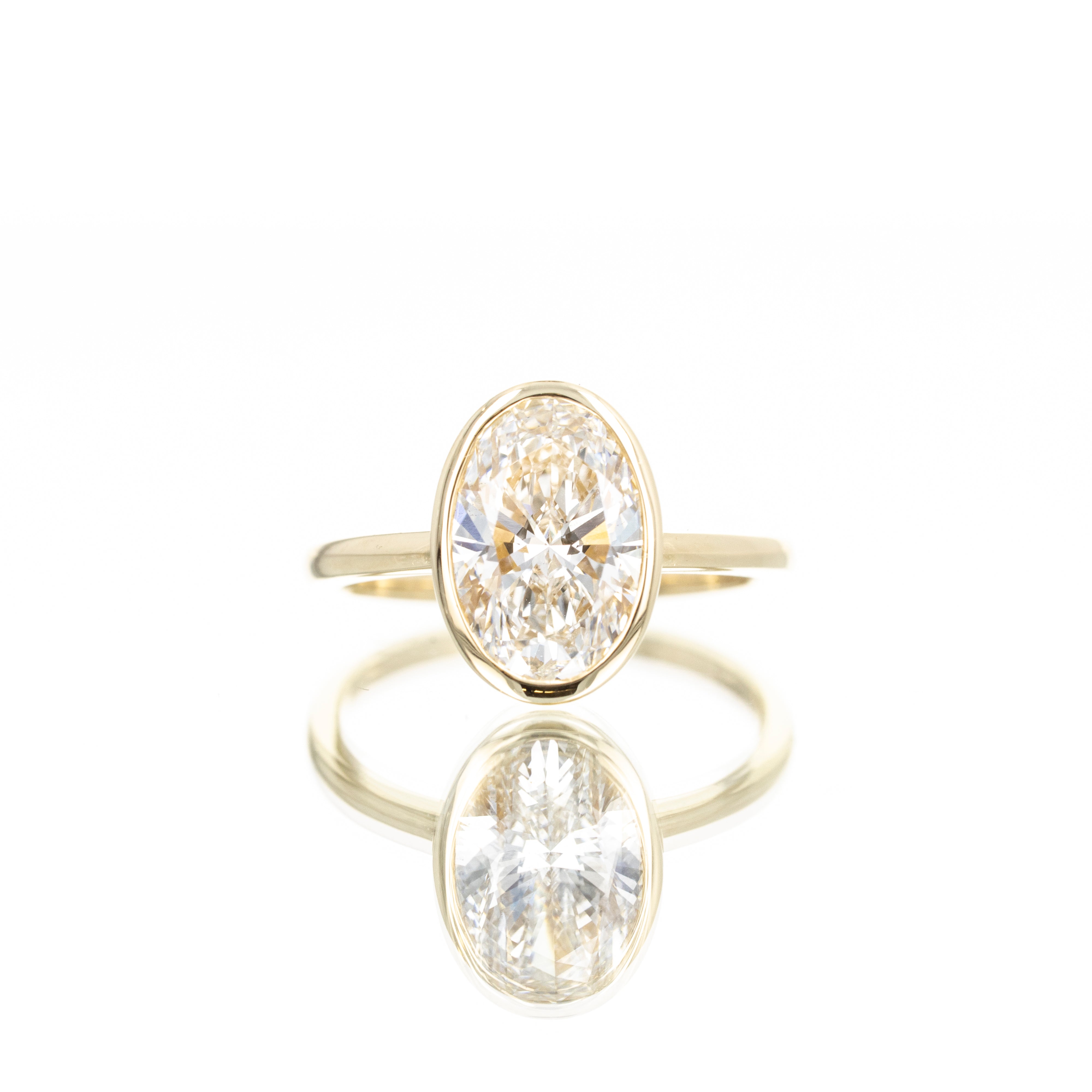 Lab Grown 3 Carat Oval Diamond Solitaire Bezel Engagement Ring - Queen May