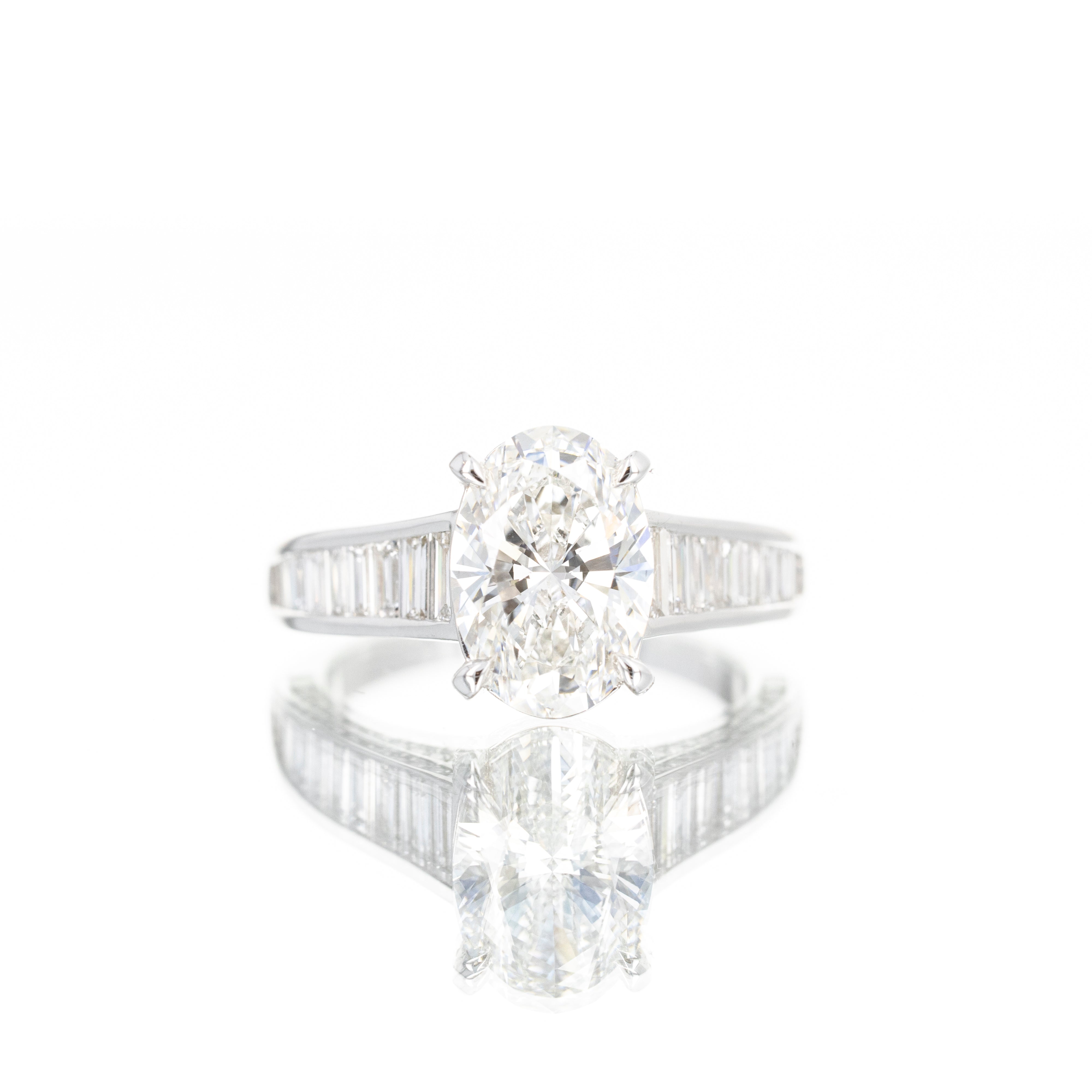 Lab Grown 3 Carat Oval Diamond Baguette Engagement Ring - Queen May