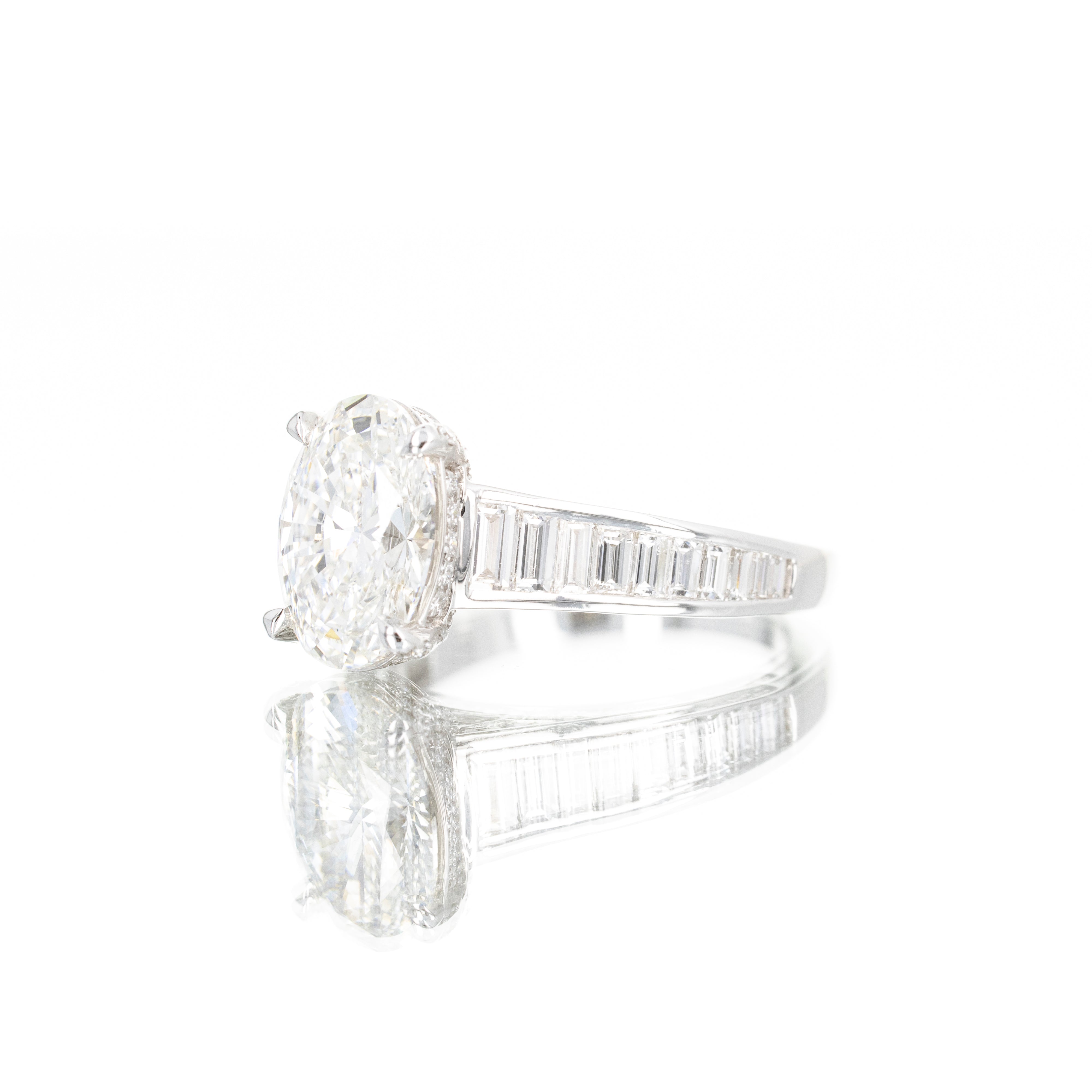 Lab Grown 3 Carat Oval Diamond Baguette Engagement Ring - Queen May