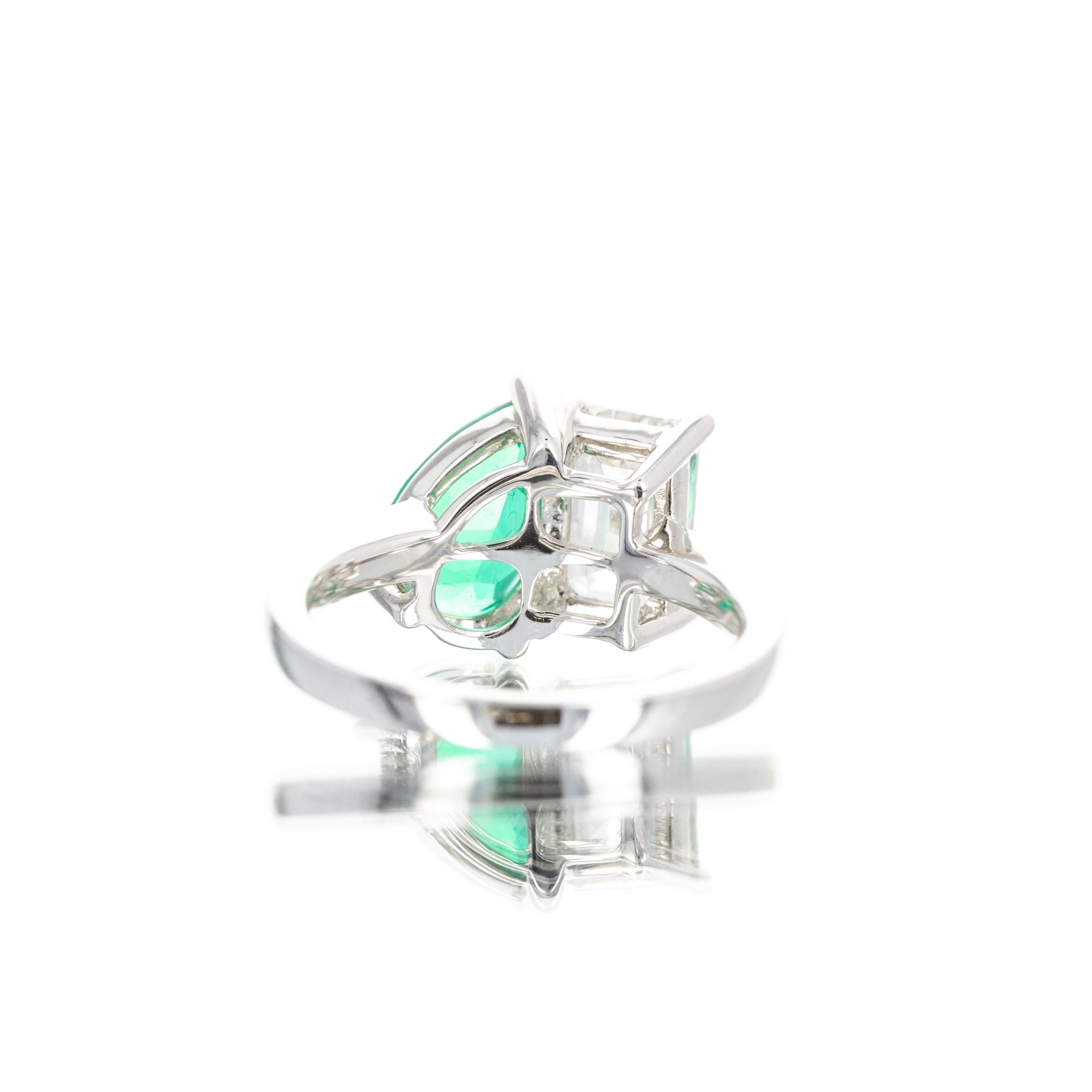 Lab Grown 4 Carat Pear Diamond and Lab Grown Emerald Two Stone Engagement Ring - Queen May