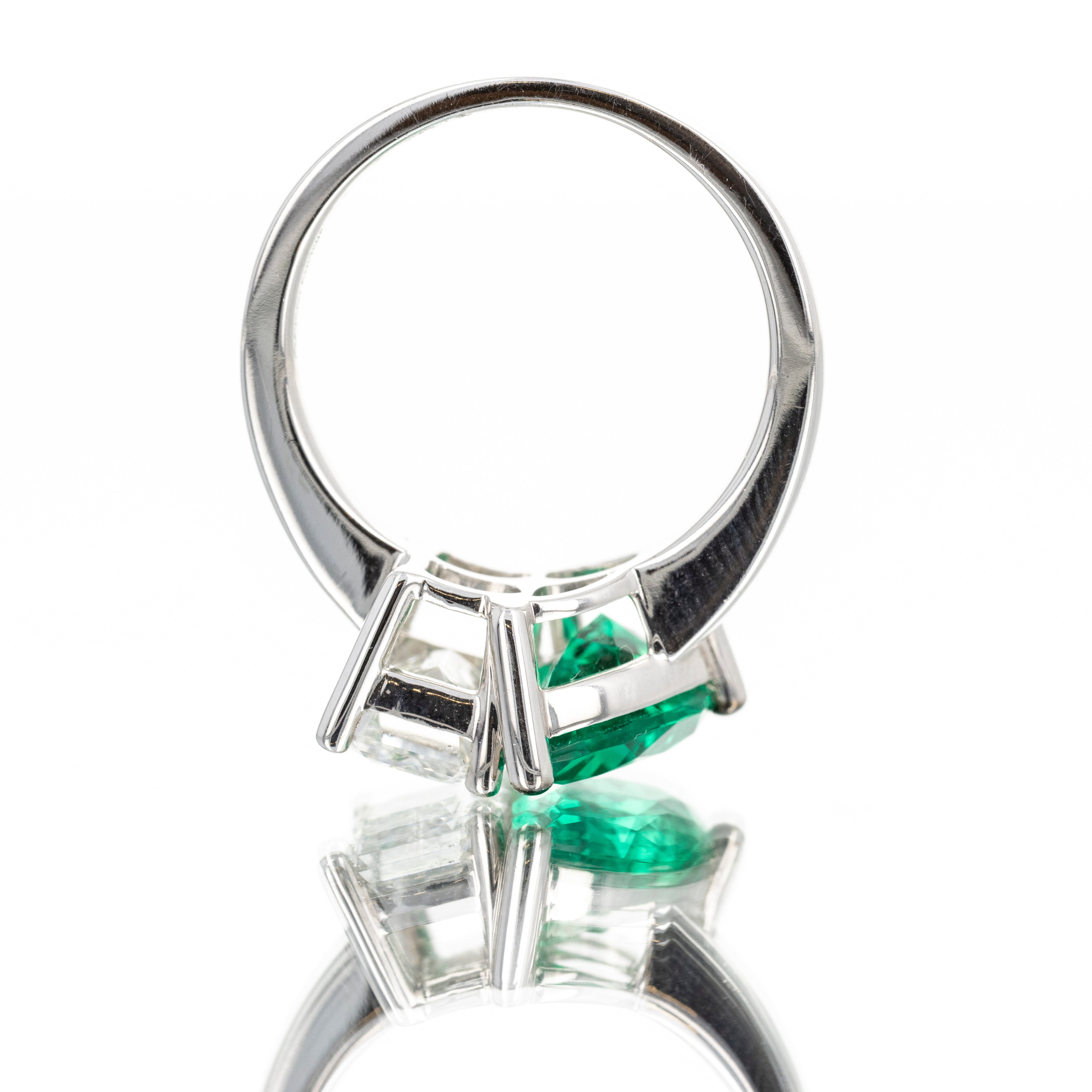Lab Grown 4 Carat Pear Diamond and Lab Grown Emerald Two Stone Engagement Ring - Queen May