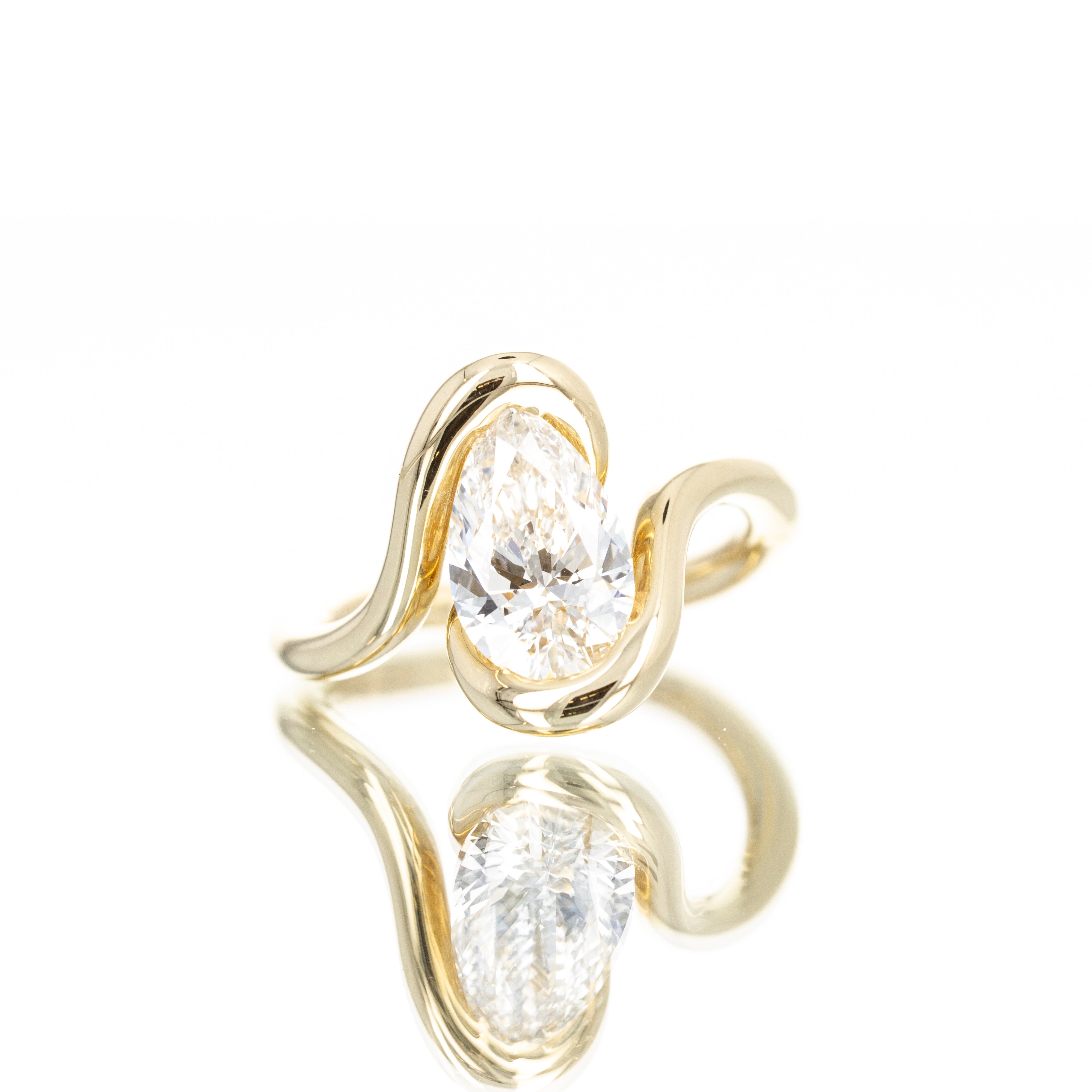 Lab Grown 2 Carat Pear Diamond Swirl Engagement Ring - Queen May