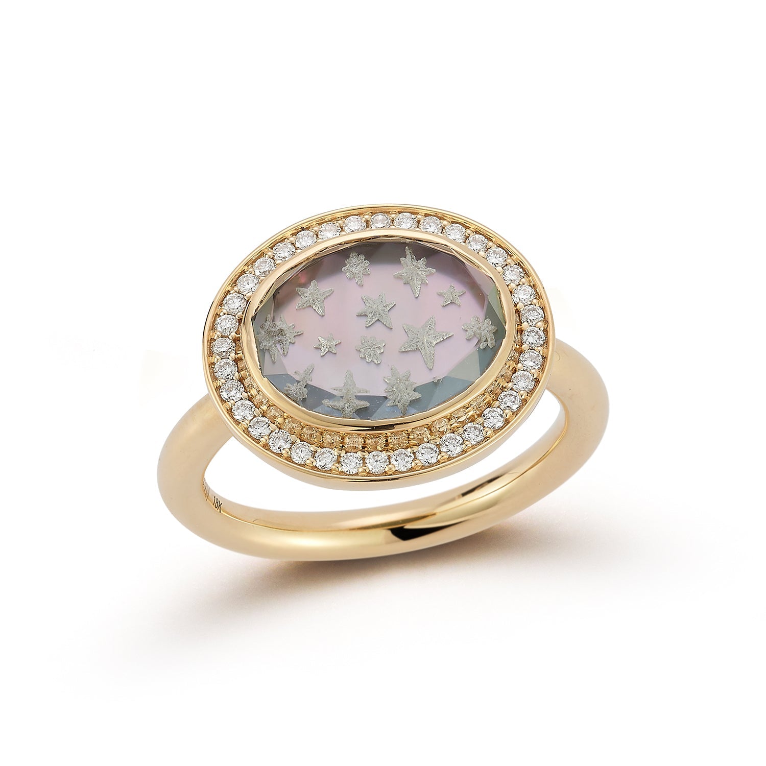 Renna Pavé Star Caspian Ring - Grey Mother-of-Pearl and Diamond