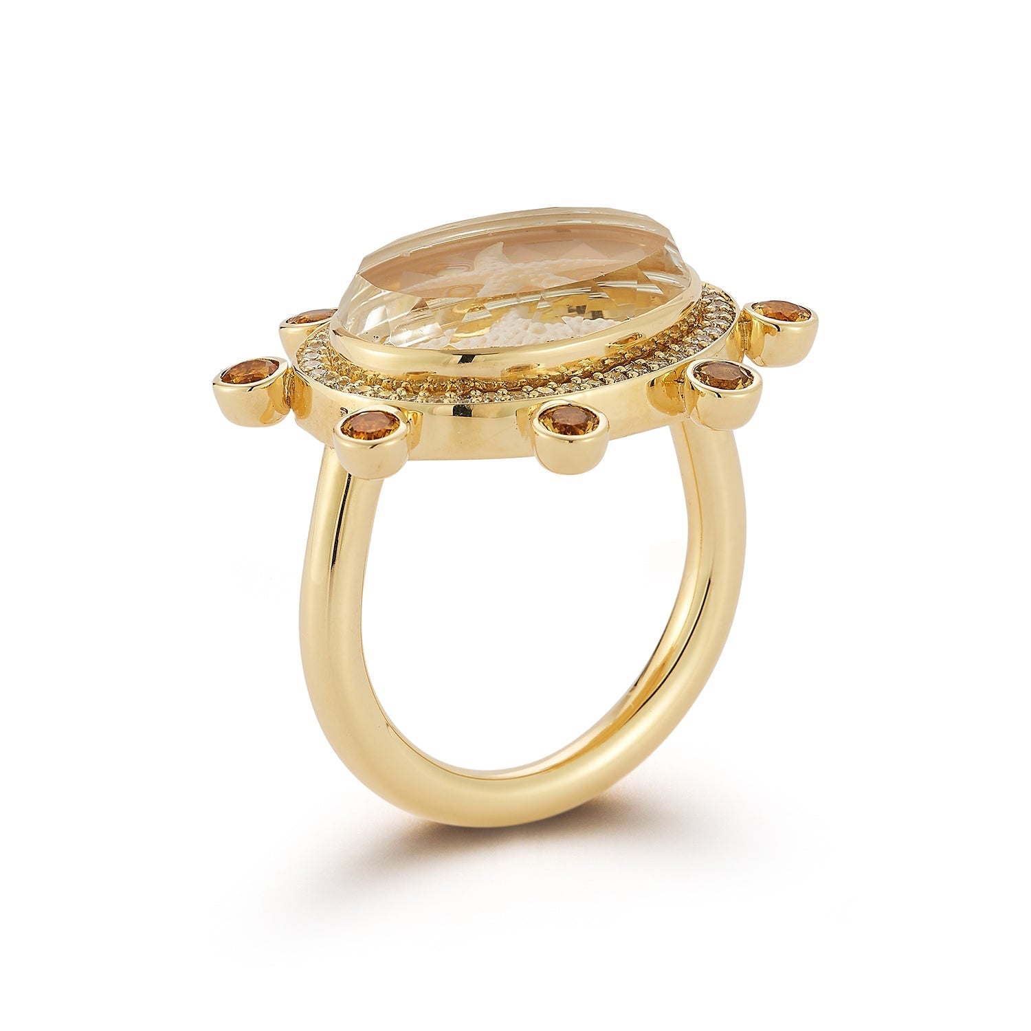 Renna Starfish Caspian Ring - Yellow Mother-of-Pearl, Diamond and Yellow Sapphire - Queen May