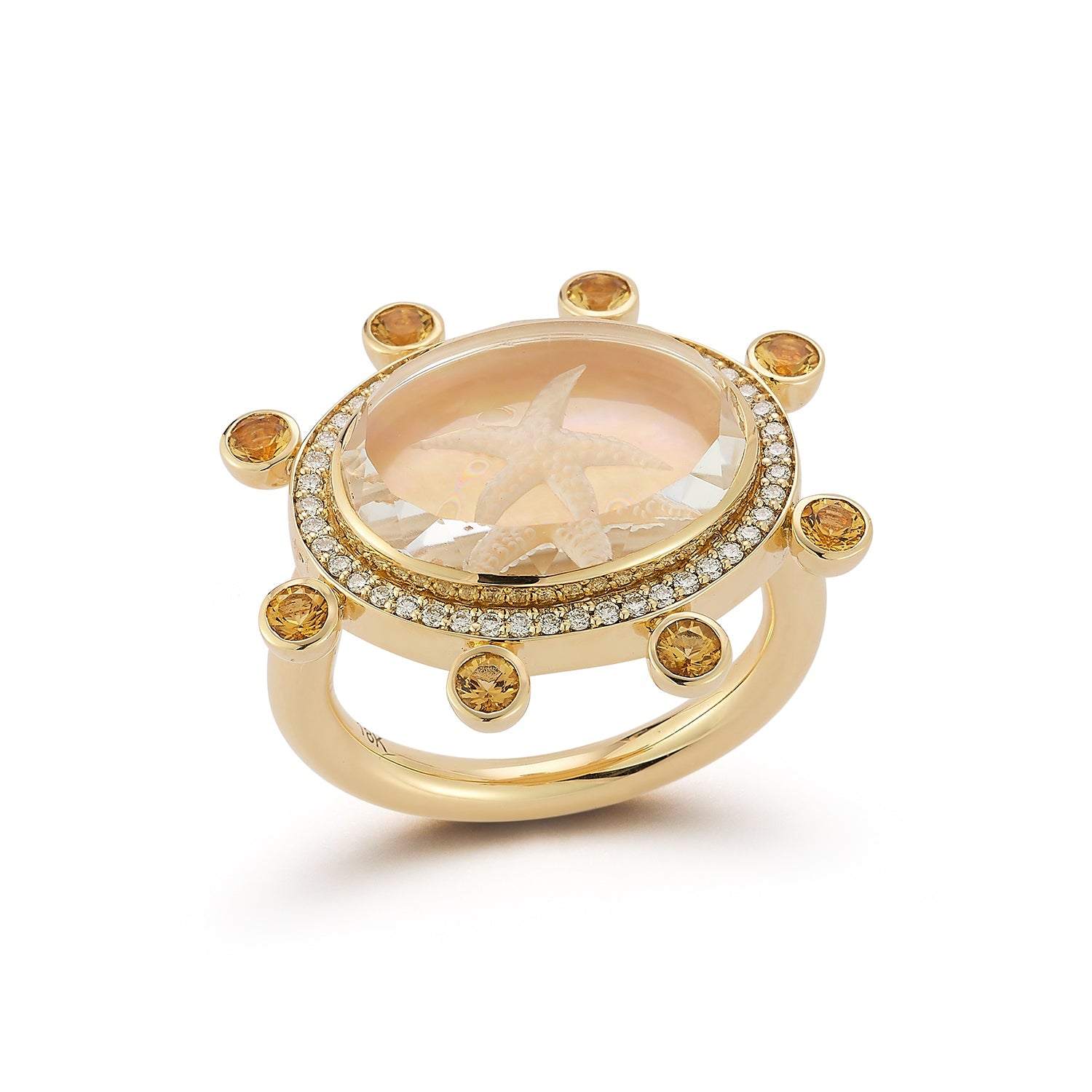 Renna Starfish Caspian Ring - Yellow Mother-of-Pearl, Diamond and Yellow Sapphire - Queen May