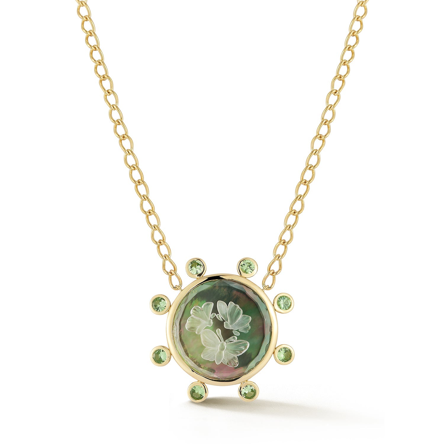 Renna Butterfly Caspian Necklace -Mother of Pearl and Garnet