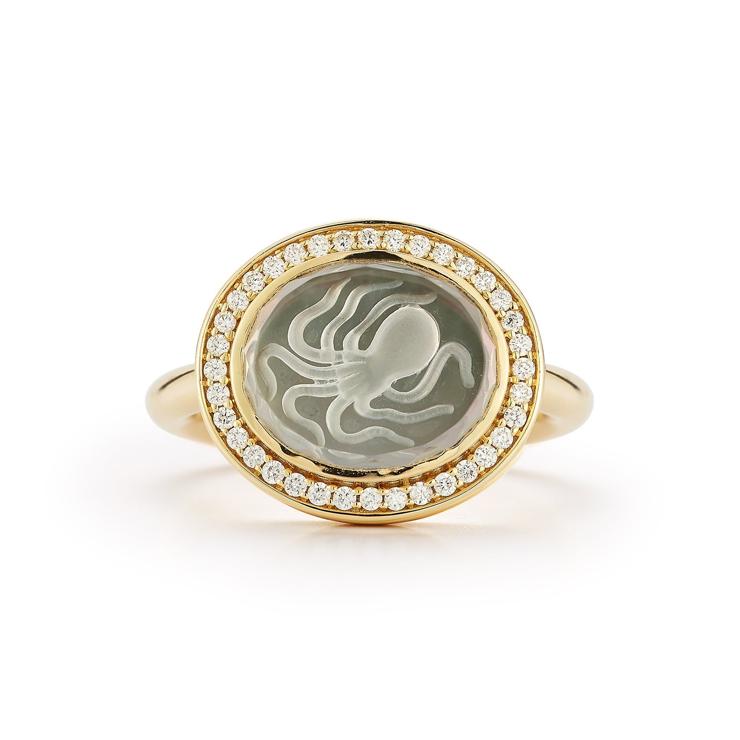 Renna Pavé Octopus Caspian Ring- Grey Mother-of-Pearl and Diamond