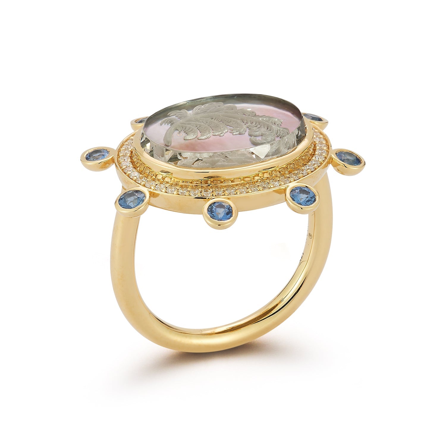 Renna Feather Caspian Ring - Mother-of Pearl, Diamond and Sapphire - Queen May