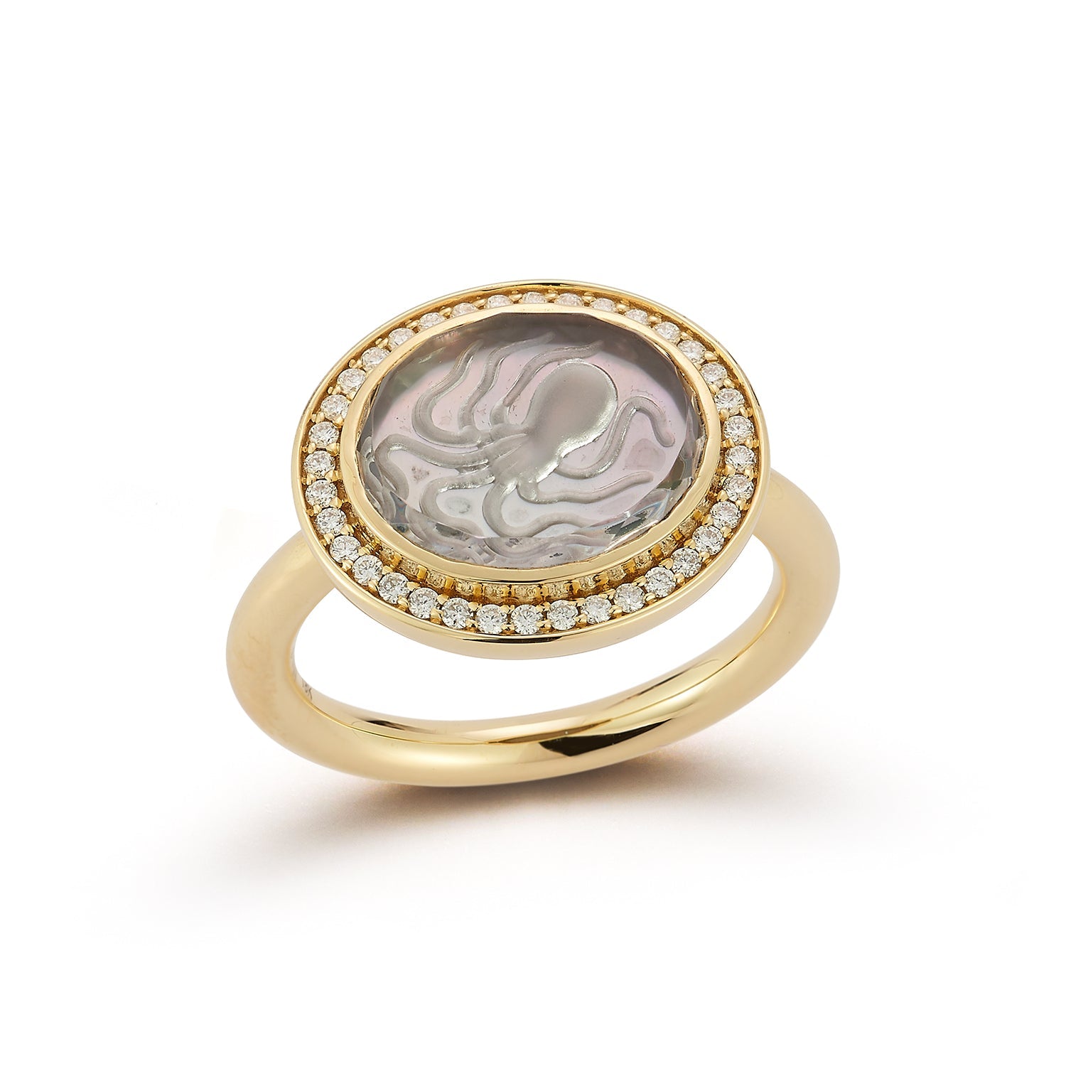 Renna Pavé Octopus Caspian Ring- Grey Mother-of-Pearl and Diamond