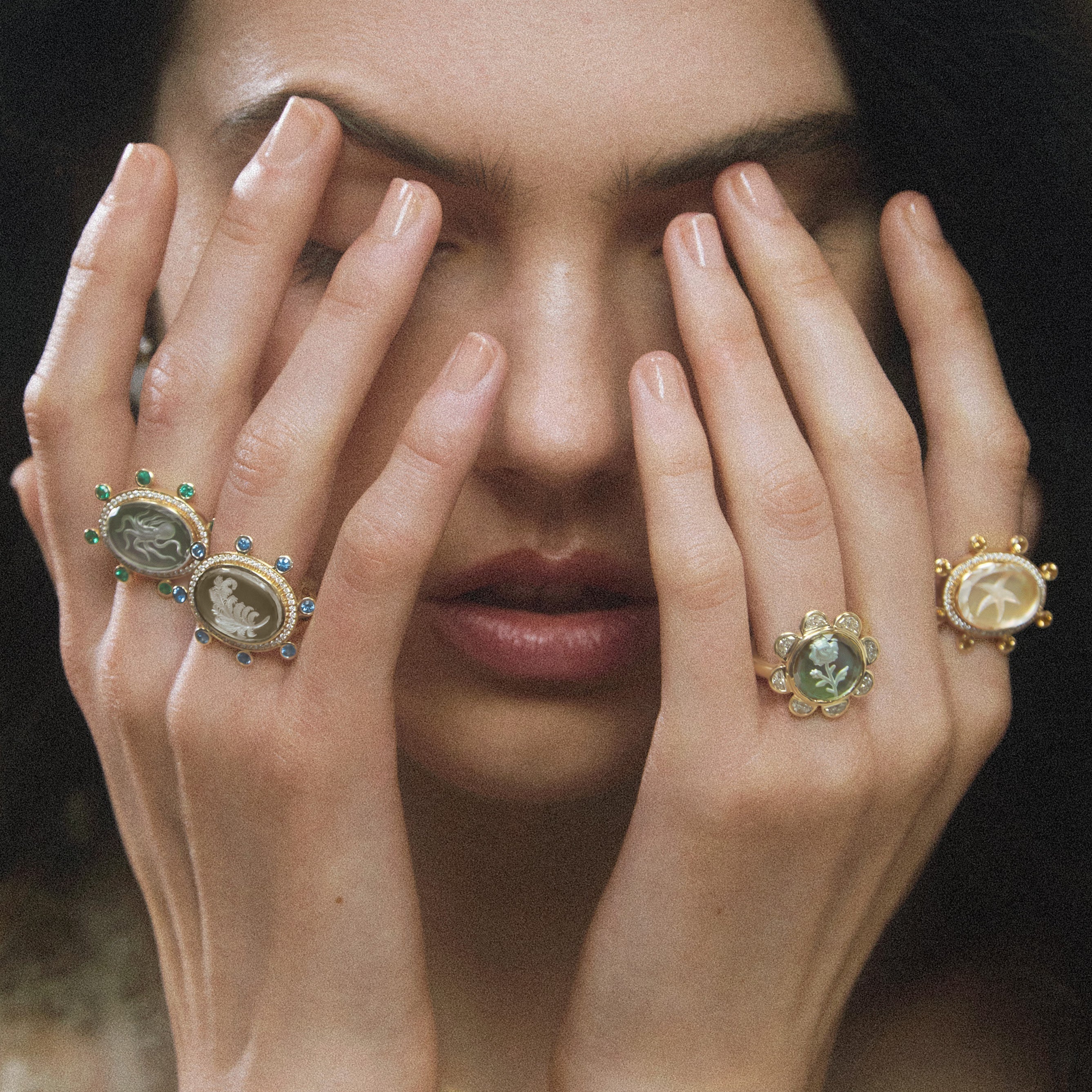 Renna Feather Caspian Ring - Mother-of Pearl, Diamond and Sapphire - Queen May