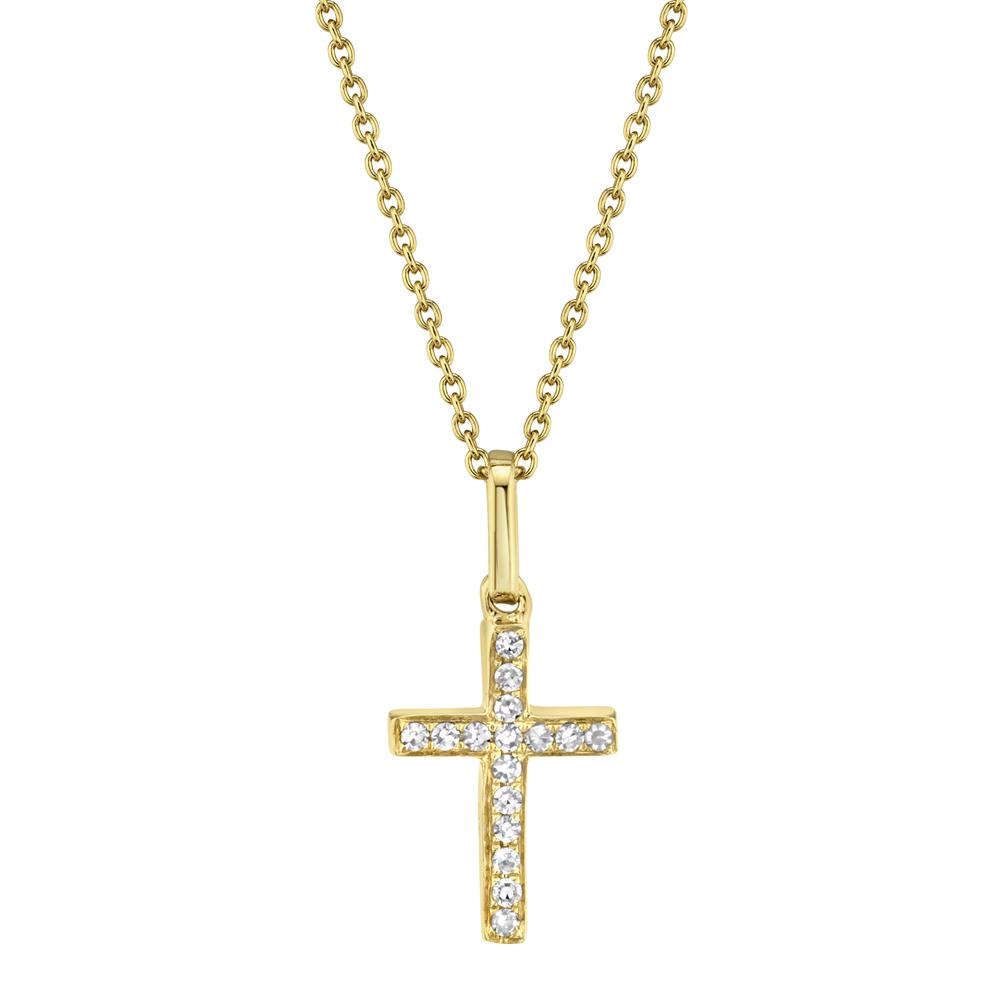 14K Gold 0.06 Carat Diamond Mini Cross Pendant Necklace