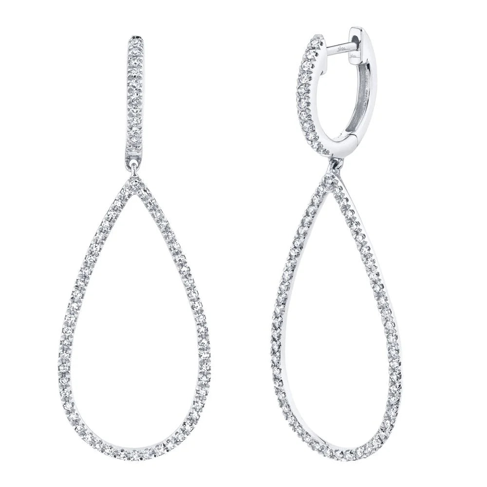 14K White Gold 0.40 Carat Diamond Pave Pear Drop Earrings - Queen May