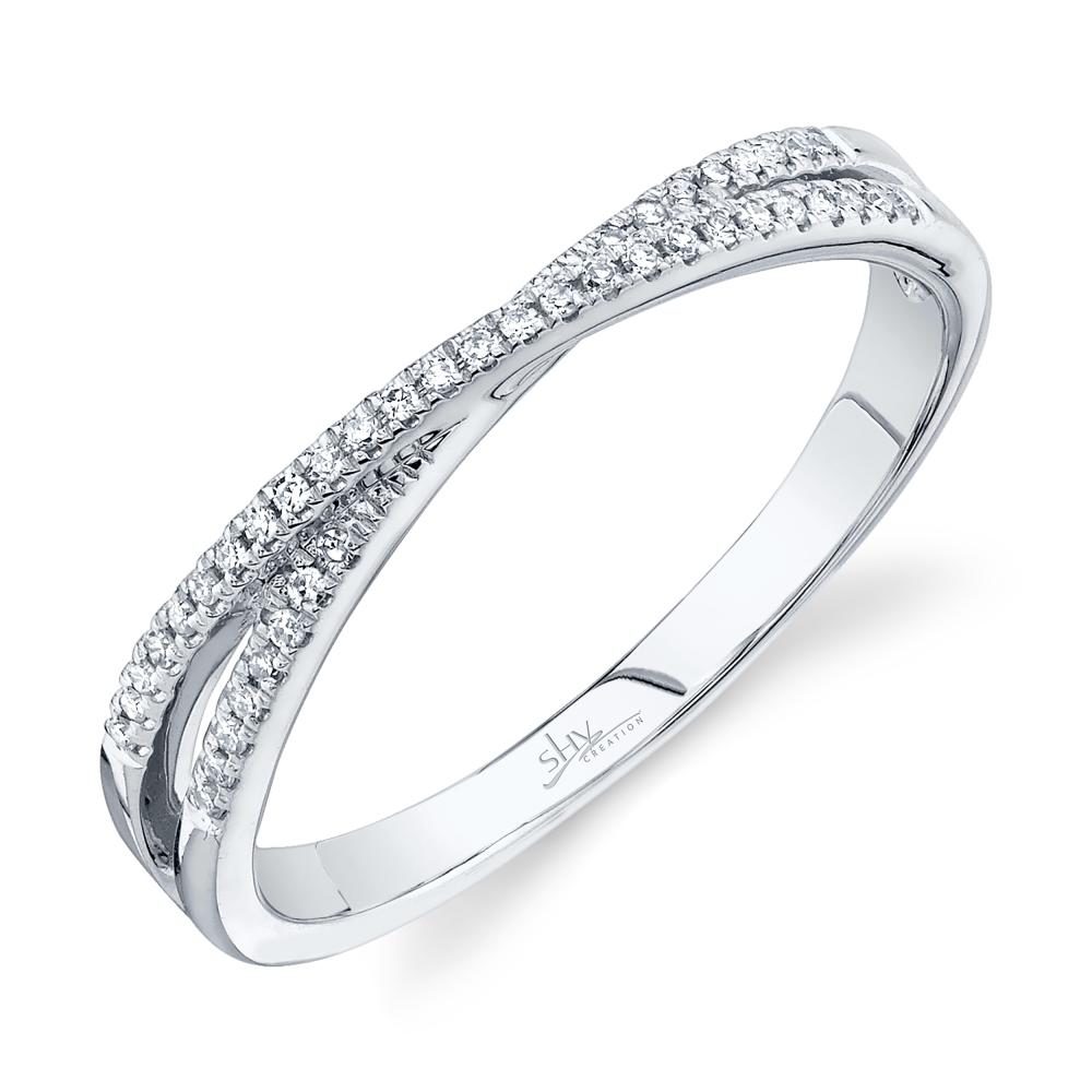 14K White Gold 0.09 Carat Diamond Crossover Band - Queen May