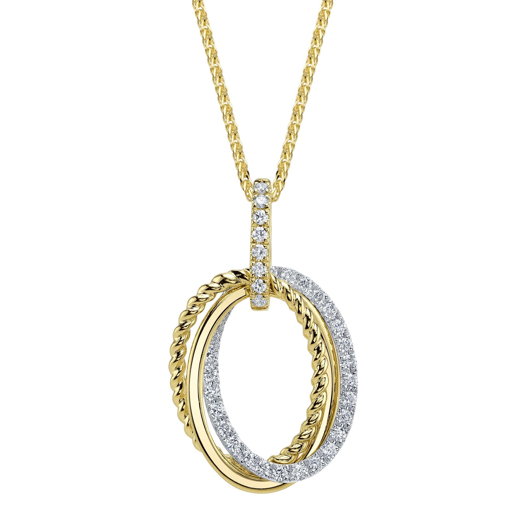 14K Gold Two Tone Diamond Oval Interlocking Pendant Necklace - Queen May