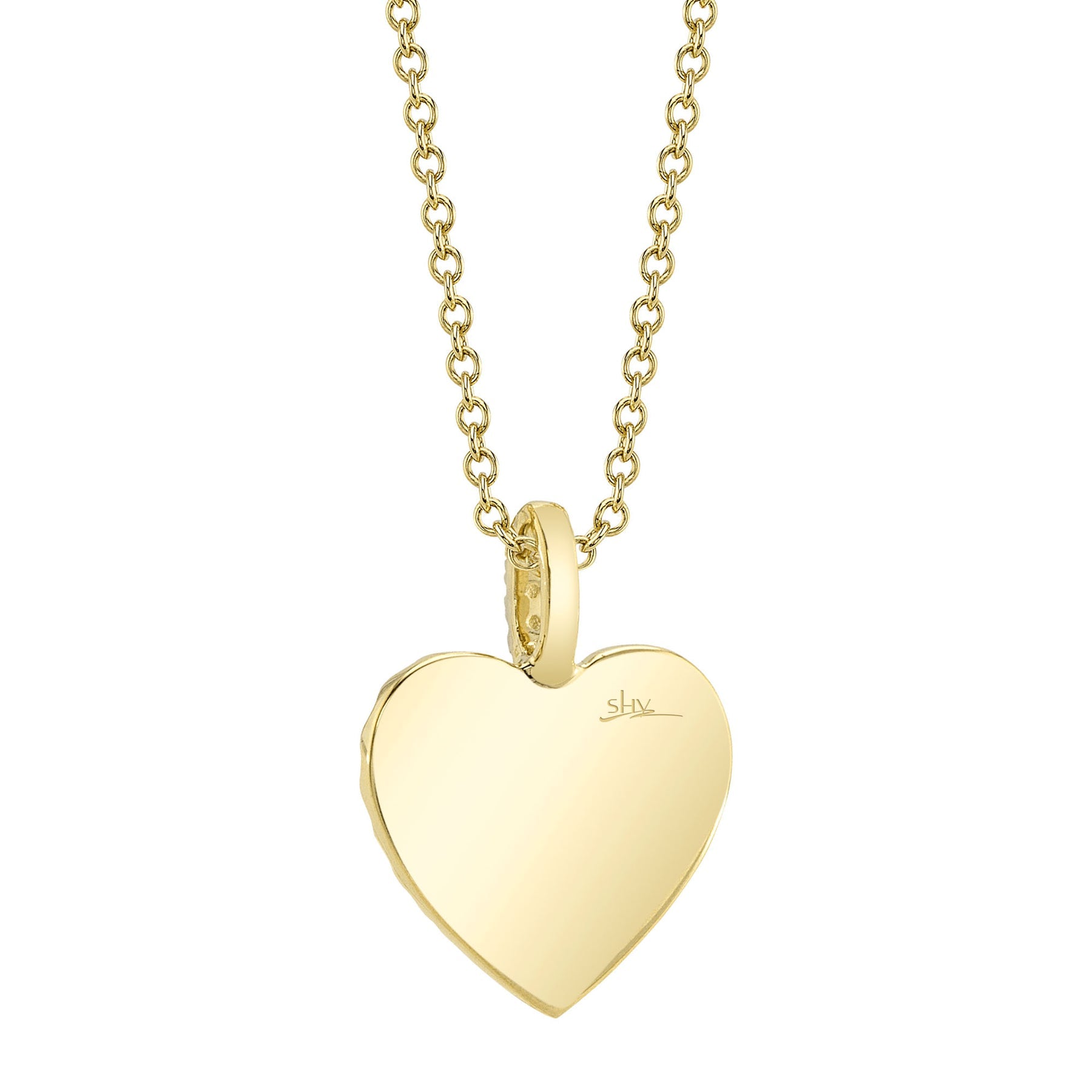 14K Yellow Gold Diamond Fluted Heart Pendant Necklace