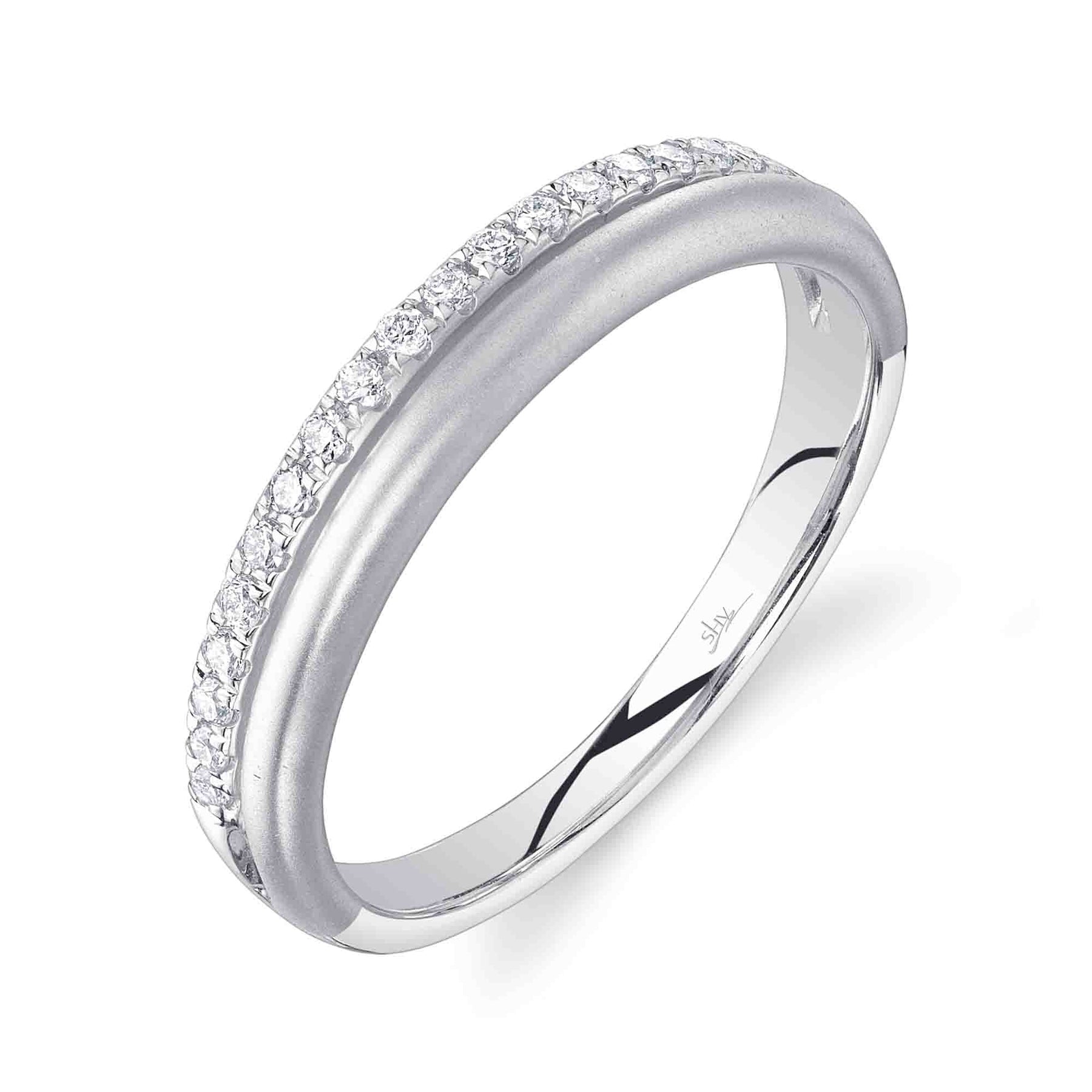 14K Gold 0.18 Carat Diamond Brushed Double Band - Queen May