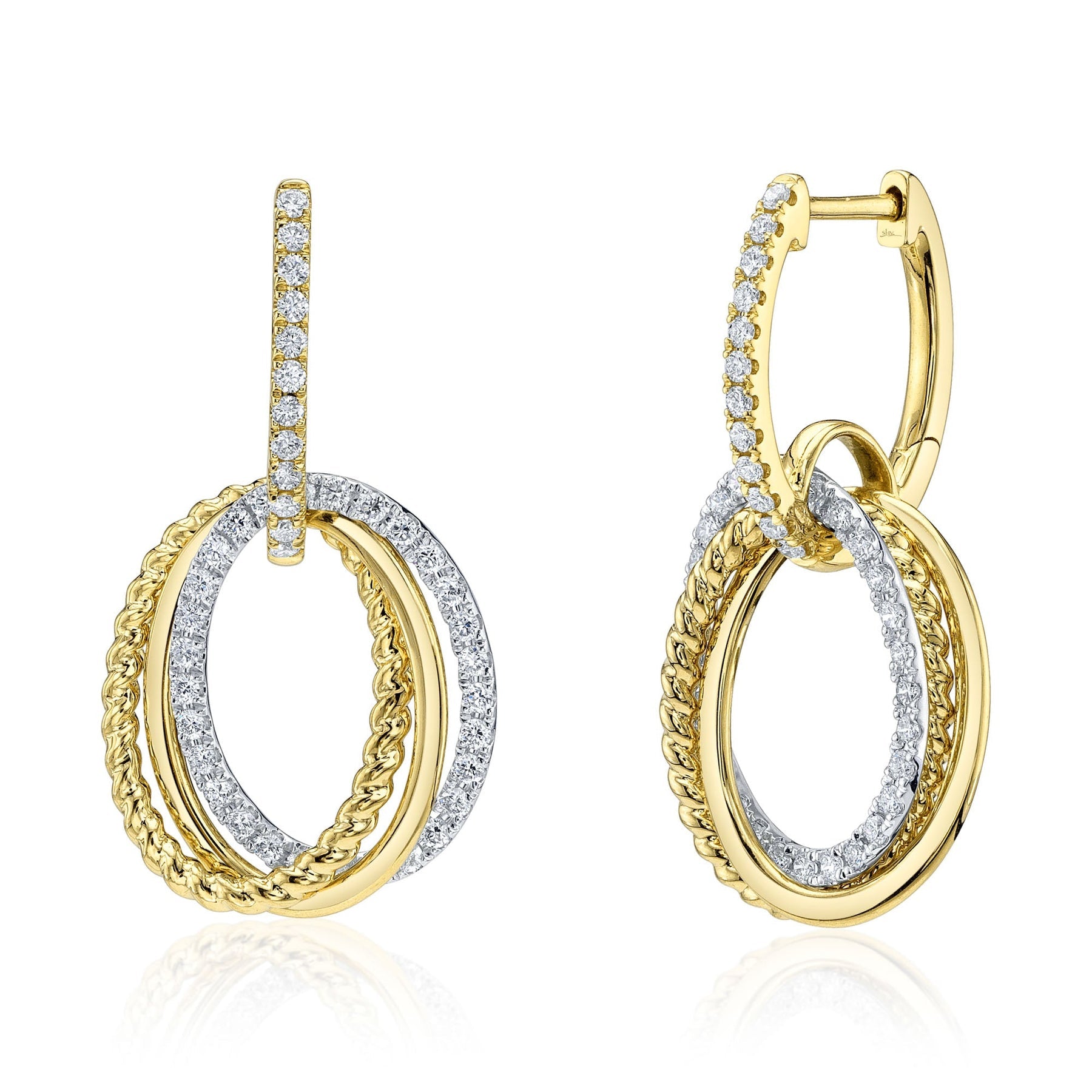 14K Gold Two Tone Diamond Oval Interlocking Drop Earrings - Queen May