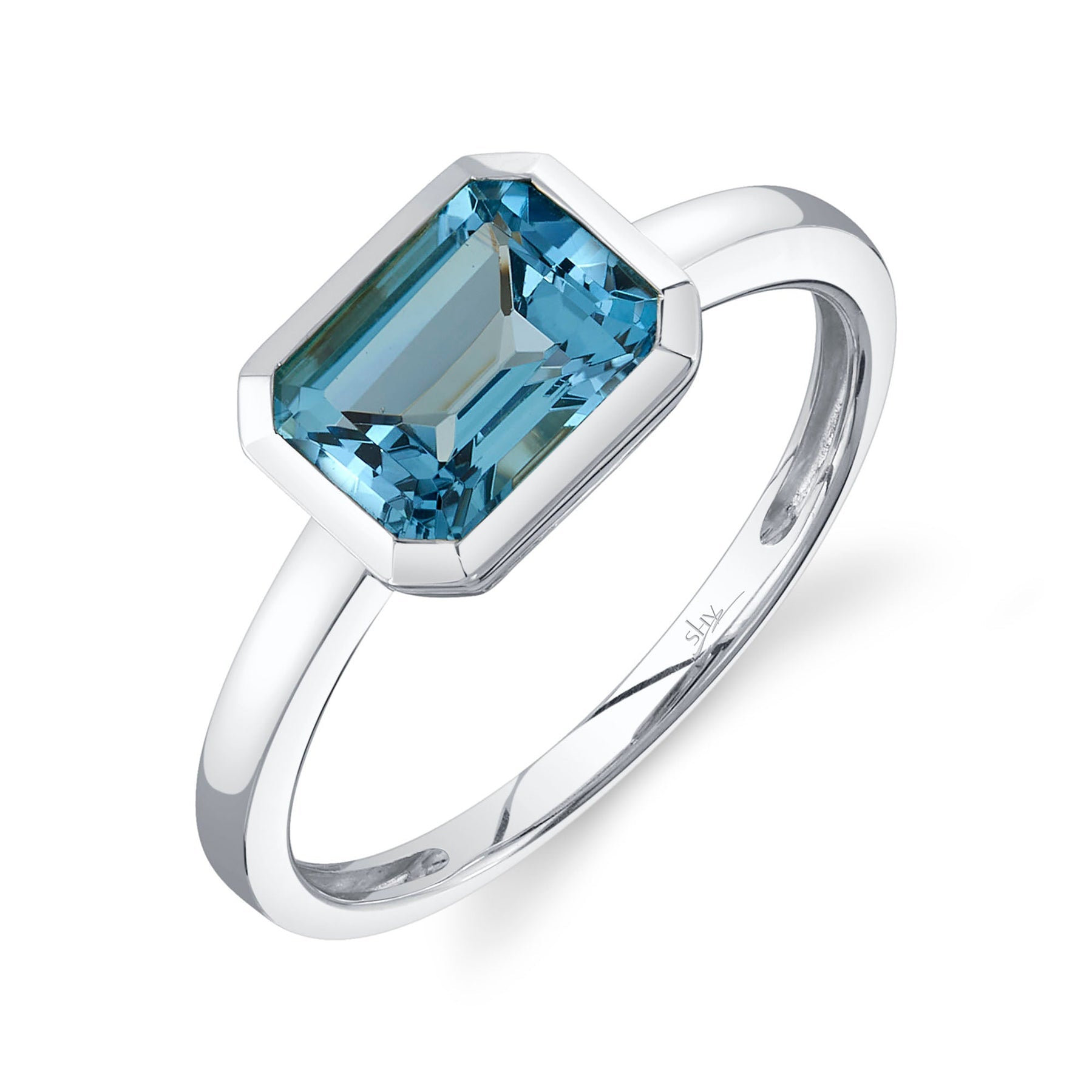 14K White Gold 1.88 Carat Blue Topaz Bezel Ring - Queen May