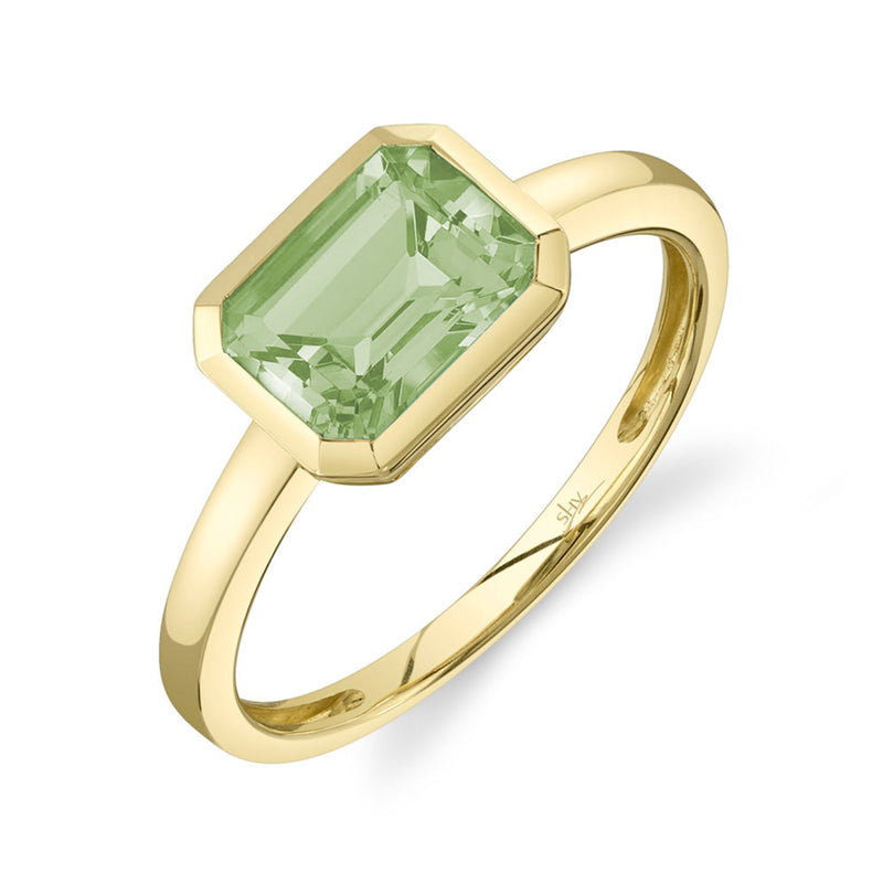 14K Gold 1.88 Carat Peridot Bezel Ring - Queen May