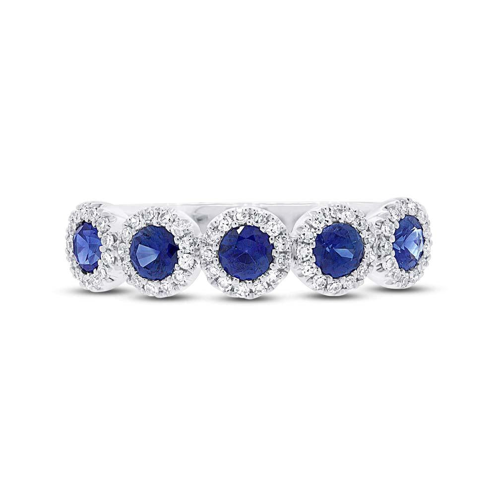 14K White Gold 0.70 Carat Round Sapphire Diamond Halo Band - Queen May