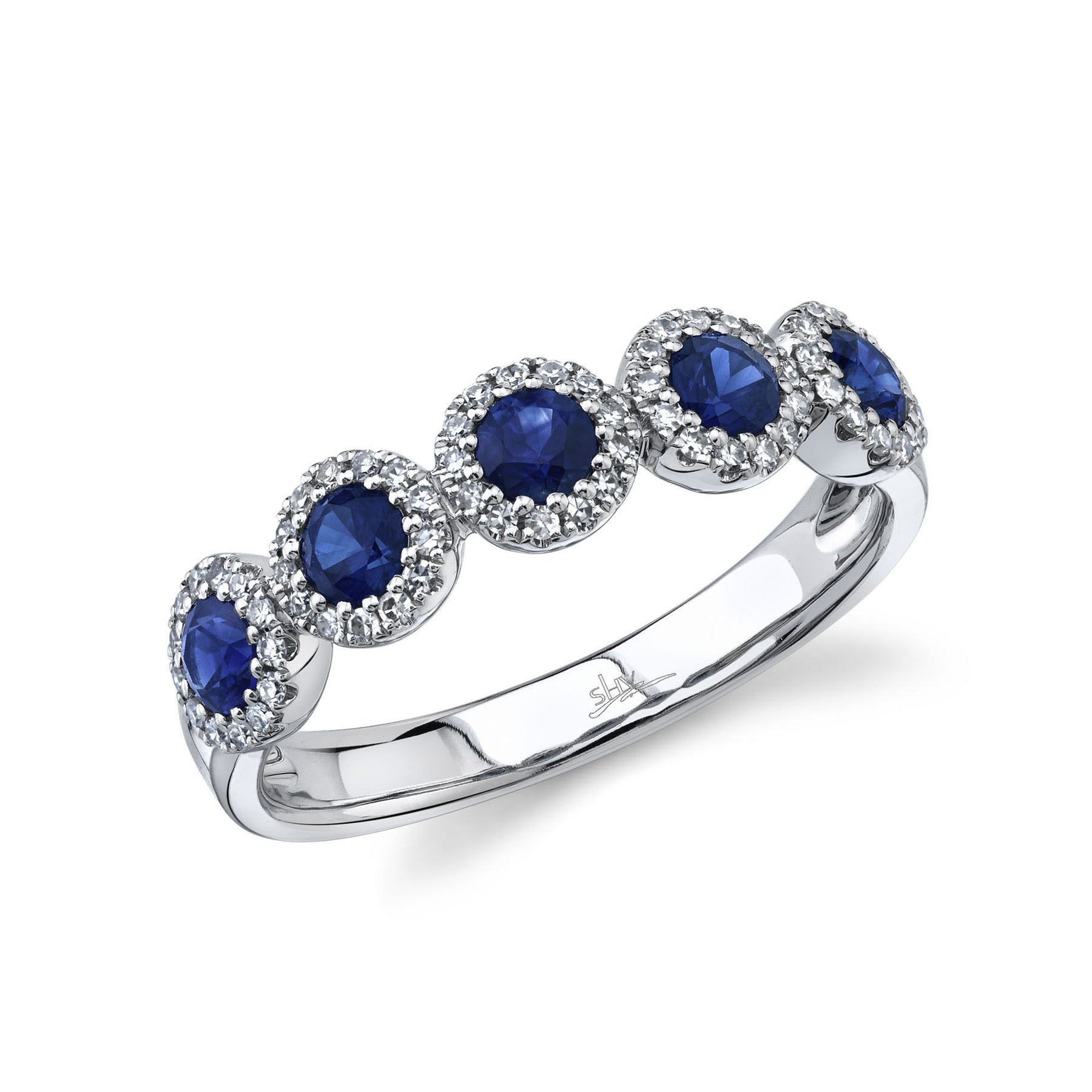 14K White Gold 0.70 Carat Round Sapphire Diamond Halo Band - Queen May