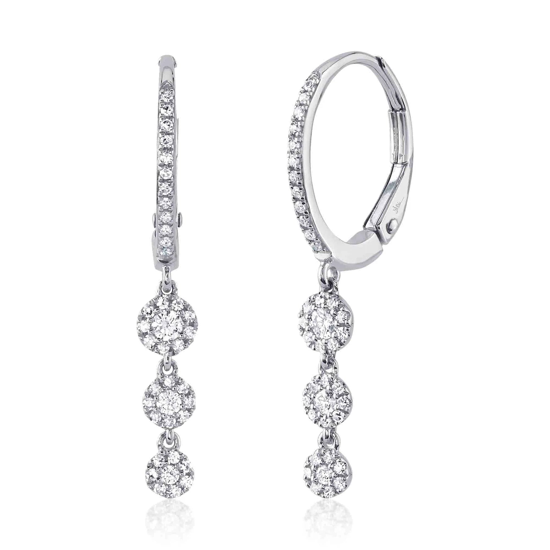 14K White Gold 0.32 Carat Diamond Dangle Drop Hoop Earrings - Queen May