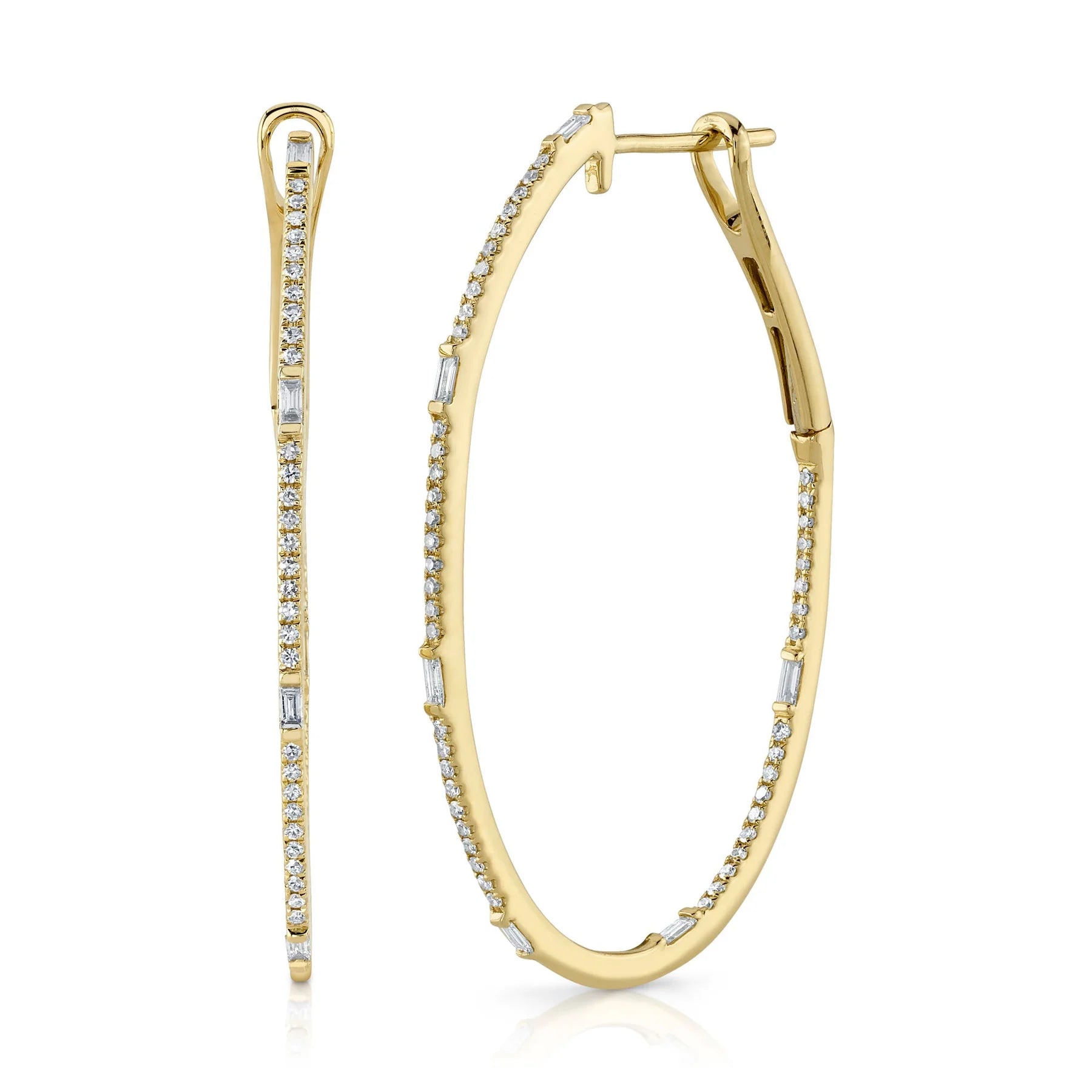 14K Gold 0.44 Carat Diamond Inside Out Oval Hoop Earrings - Queen May