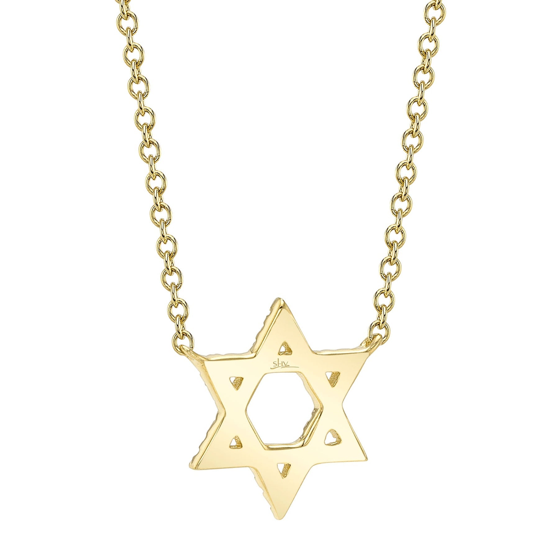 14K Yellow Gold 0.11 Carat Diamond Star of David Pendant Necklace - Queen May
