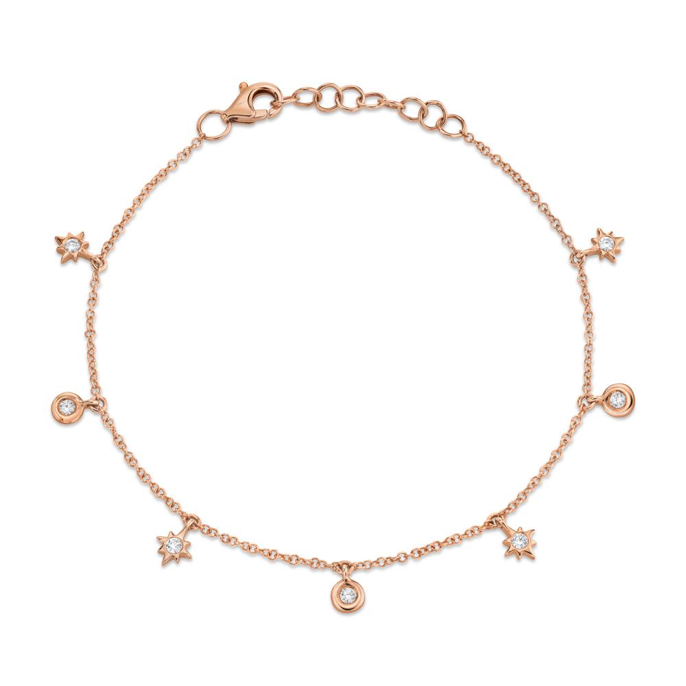 14K Rose Gold Diamond Star Bezel Charm Bracelet - Queen May