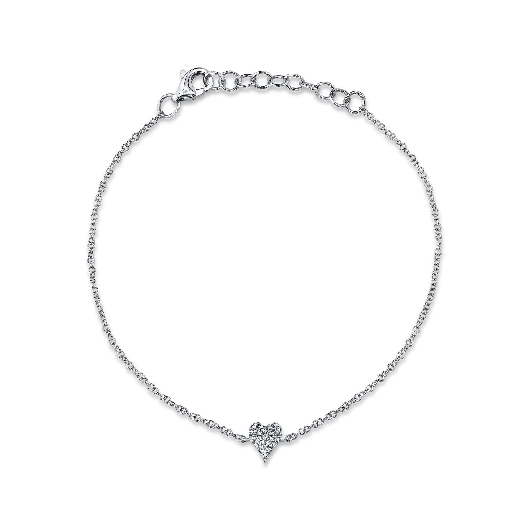 14K White Gold Diamond Pave Heart Bracelet - Queen May