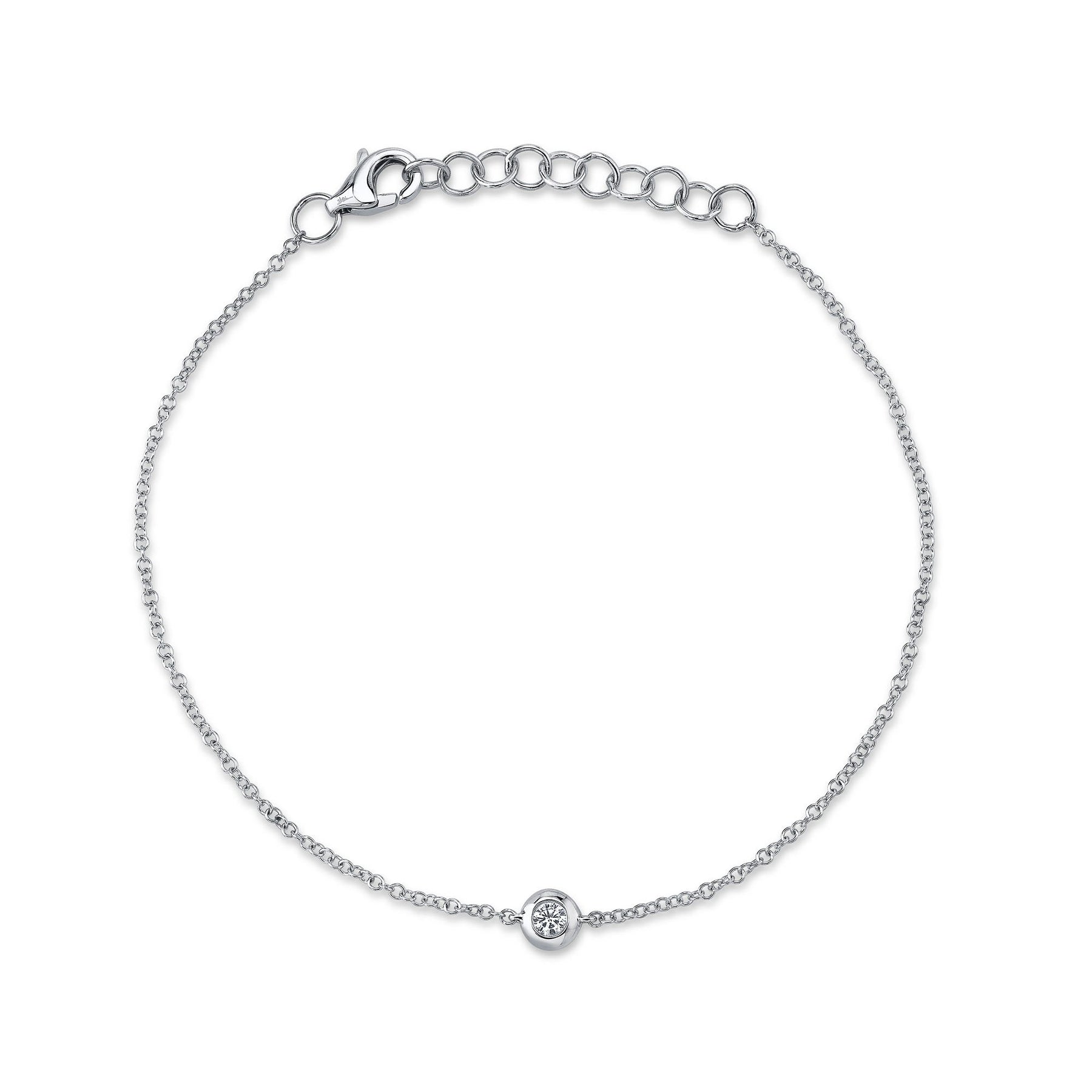 14K Gold .06 Carat Round Diamond Bezel Station Bracelet - Queen May