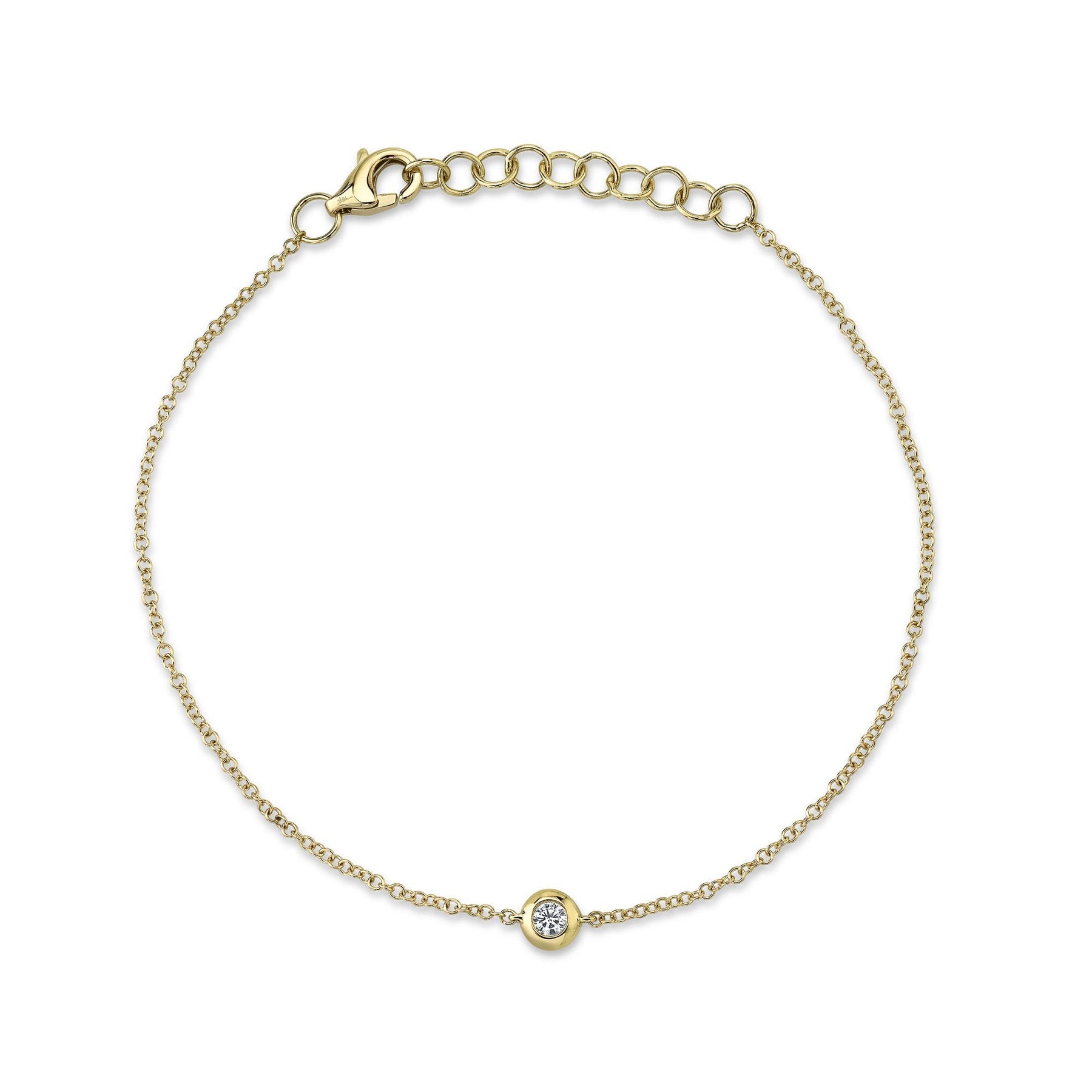 14K Gold .06 Carat Round Diamond Bezel Station Bracelet - Queen May