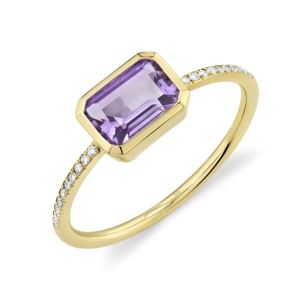 14K Yellow Gold 1.03 Carat Amethyst & Diamond Ring - Queen May