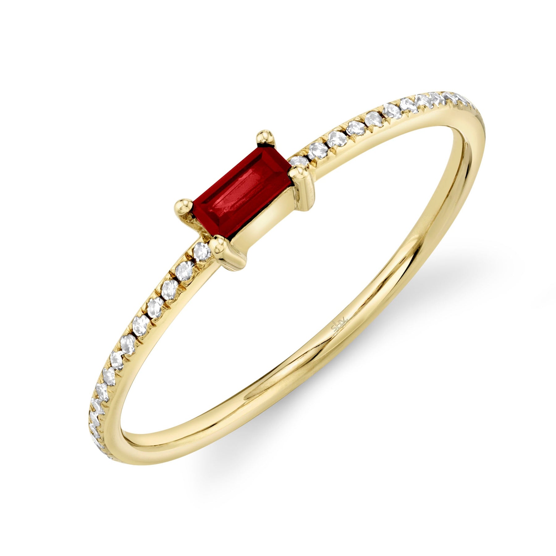 14K Yellow Gold 0.15 Carat Baguette Natural Ruby & 0.08 Carat Round Diamond Ring - Queen May