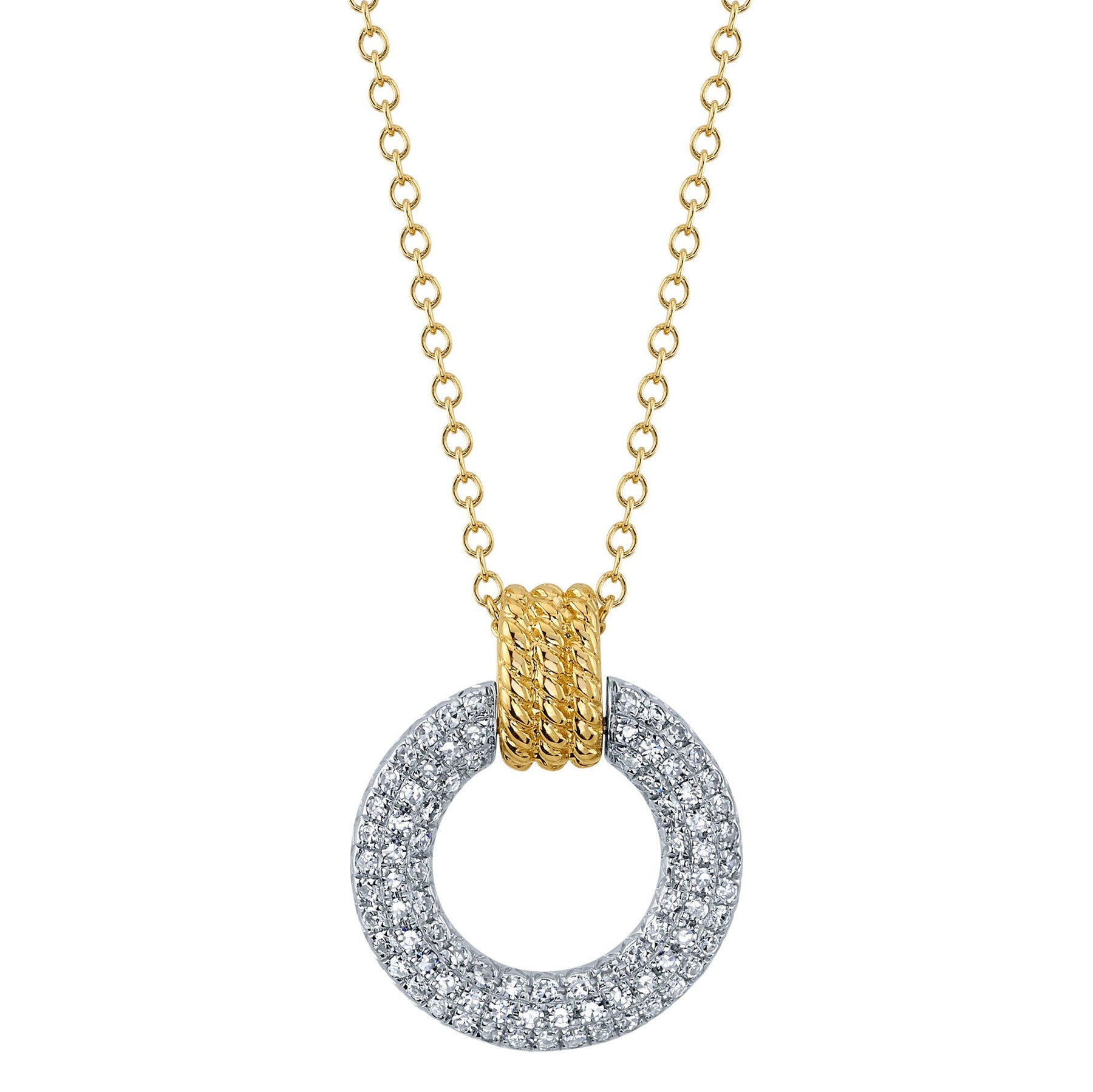 14K Gold Two Tone 0.18 Carat Diamond Circle Pendant Necklace - Queen May