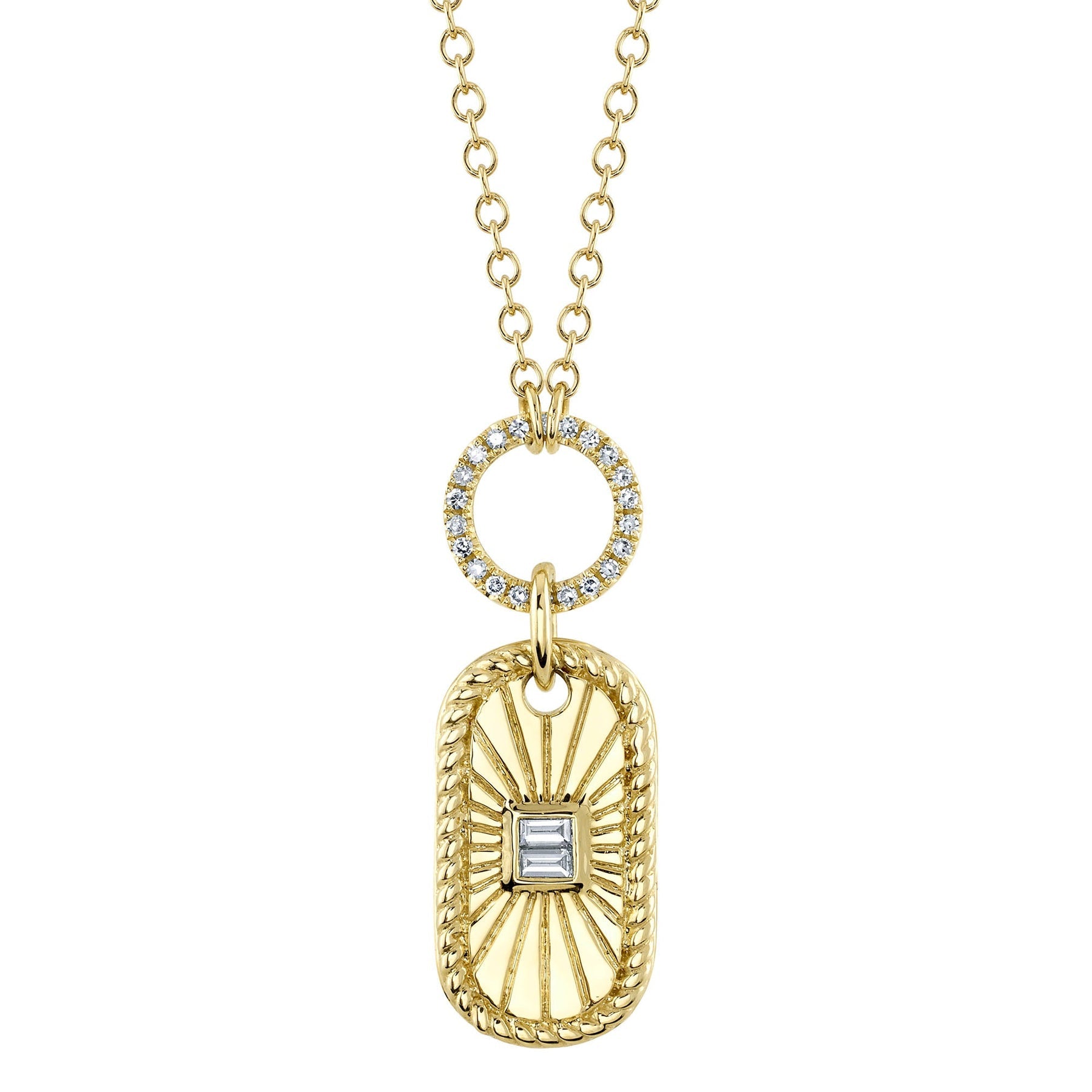 14K Yellow Gold 0.11 Carat Diamond Baguette Tag Pendant Necklace - Queen May