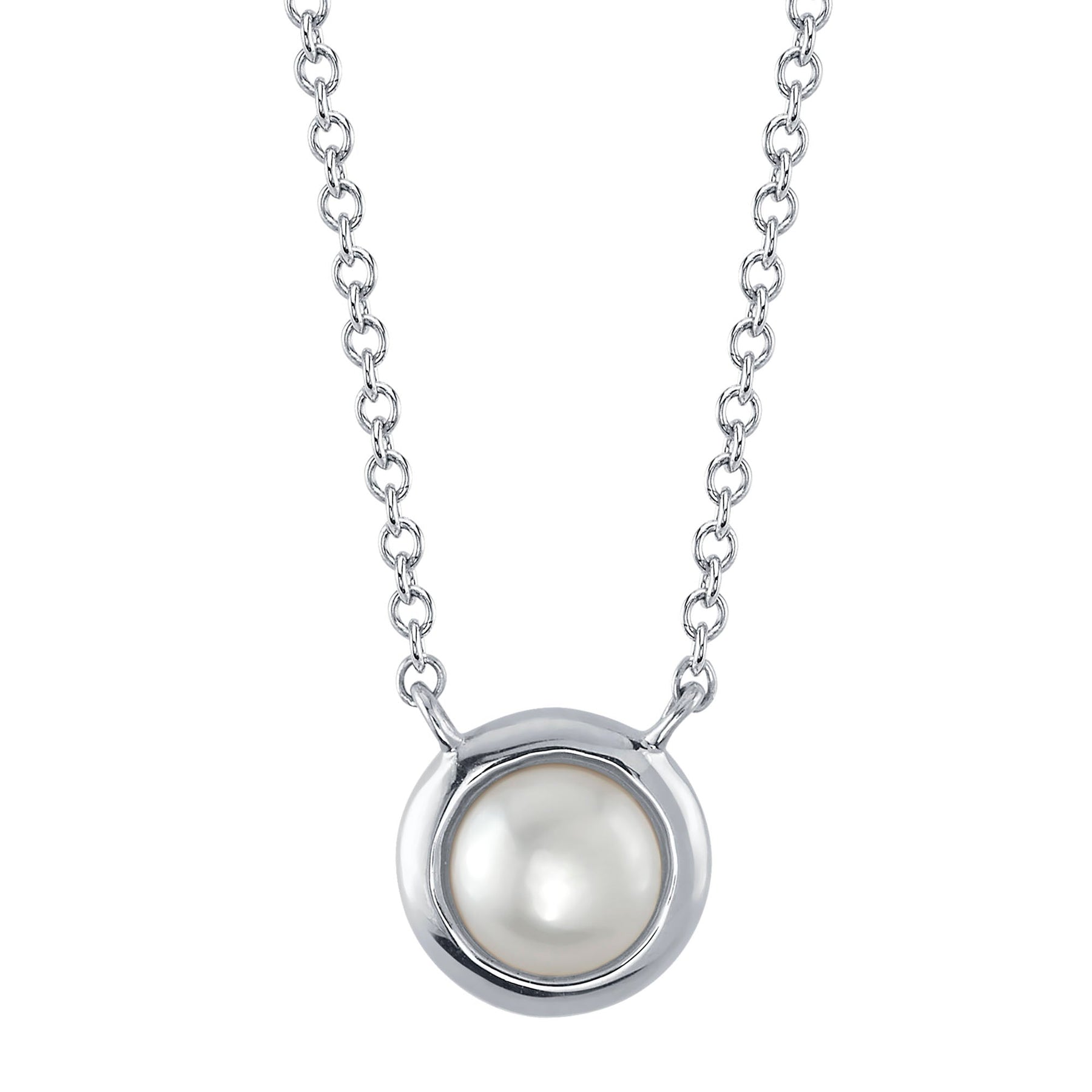 14K Gold Cultured Pearl Bezel Necklace - Queen May