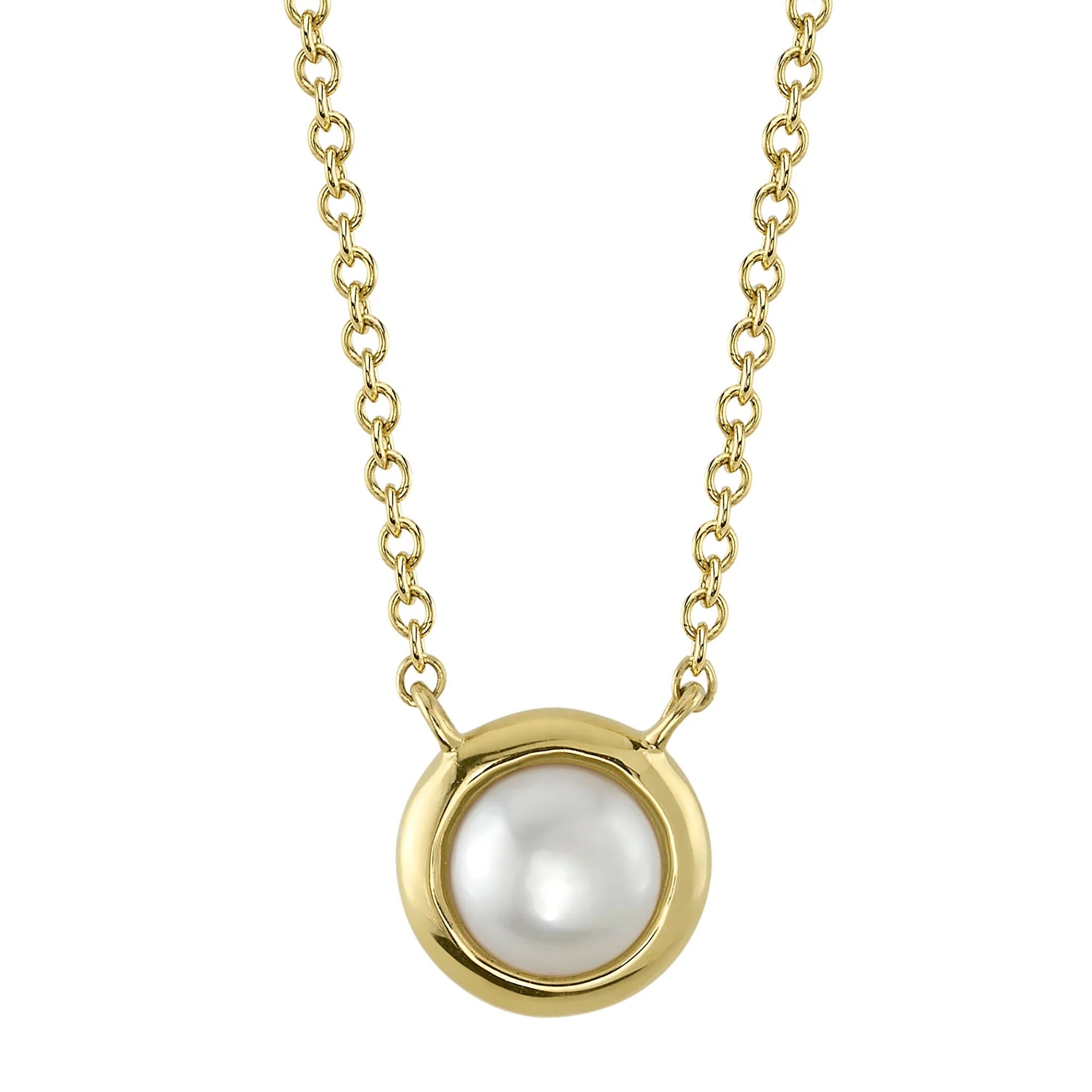 14K Gold Cultured Pearl Bezel Necklace - Queen May