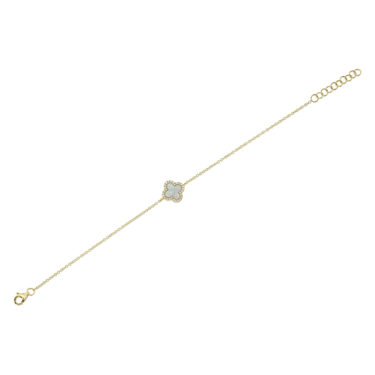 14K Yellow Gold Mother of Pearl Diamond Clover Bracelet - Queen May