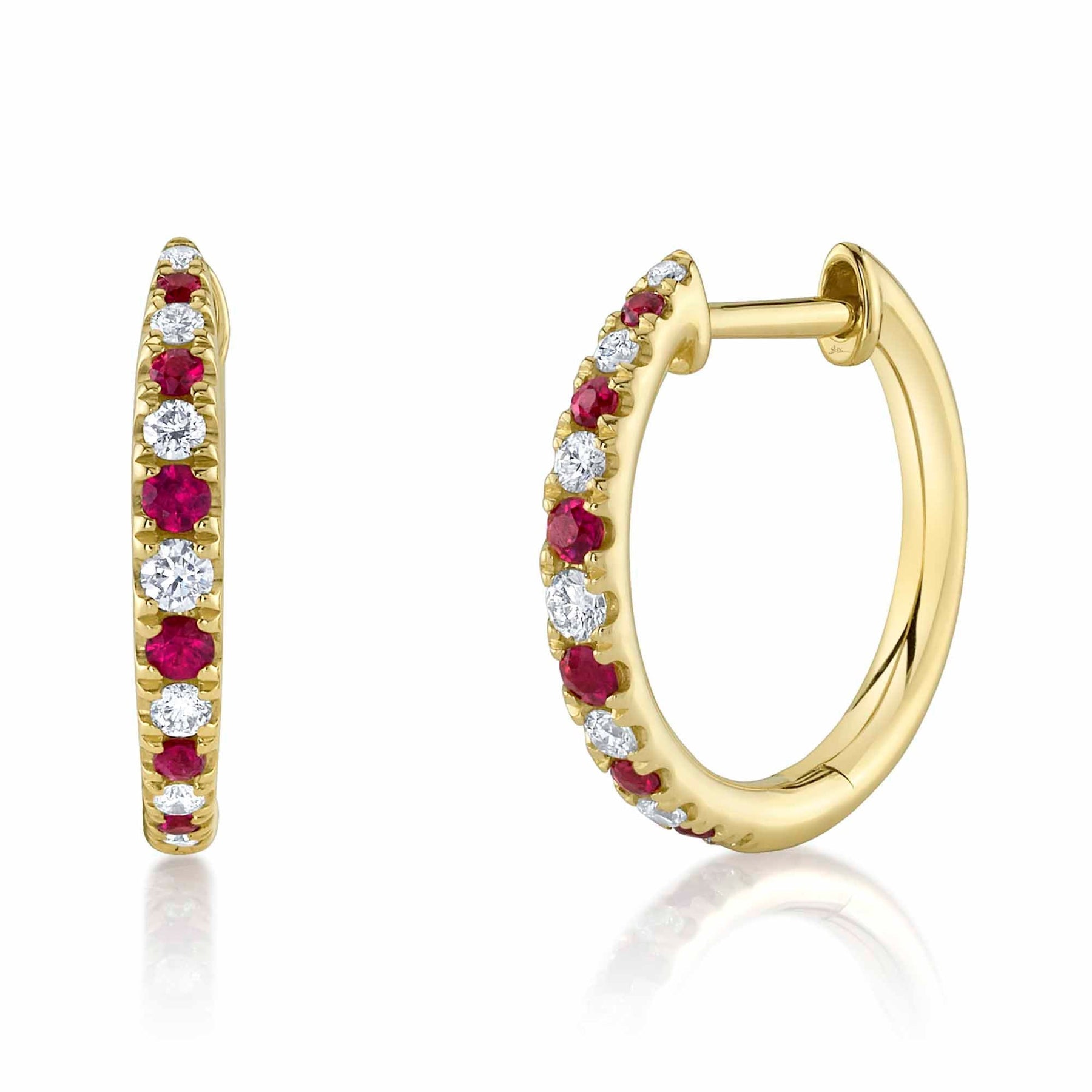14K Gold Ruby Diamond Hoop Earrings - Queen May